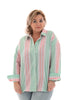 Blouse geblokt turquoise/roze
