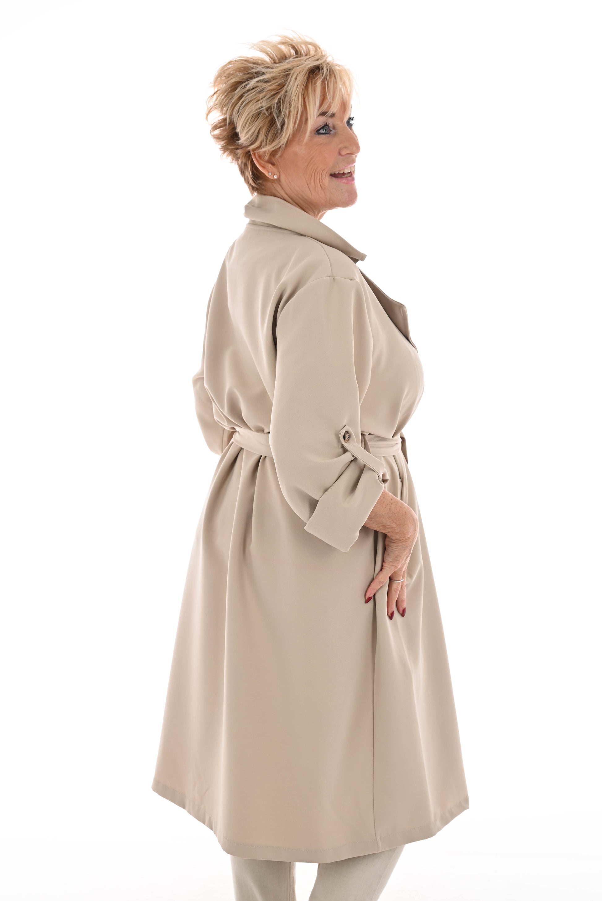 Trenchcoat met ophaalmouwen beige