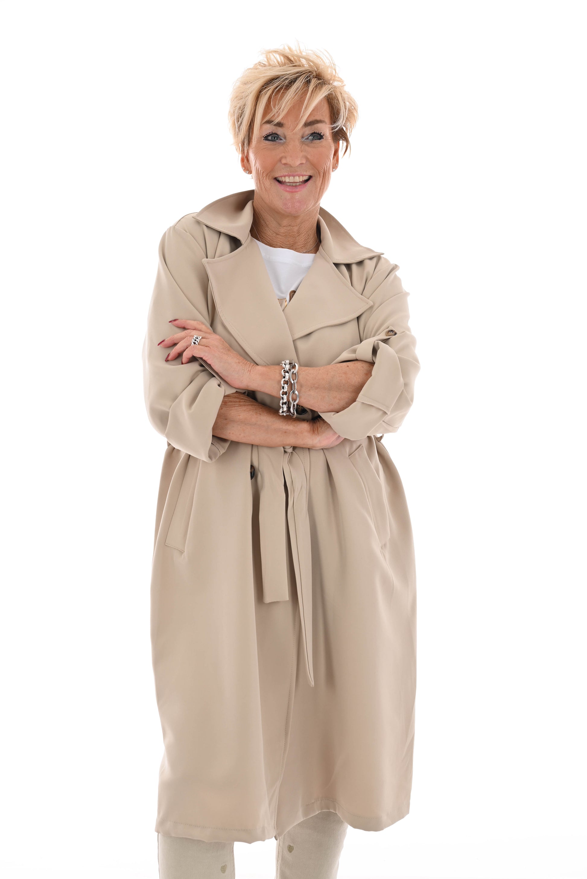 Trenchcoat met ophaalmouwen beige