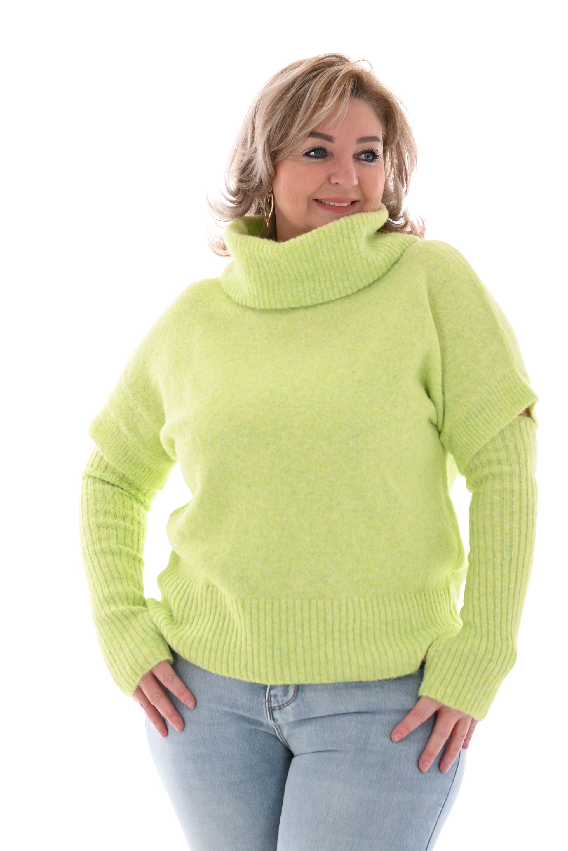 Knitted top met col korte mouwen lime