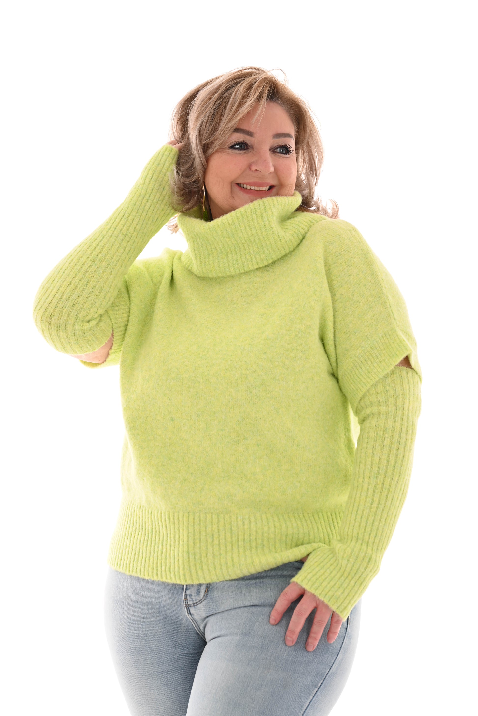 Knitted top met col korte mouwen lime