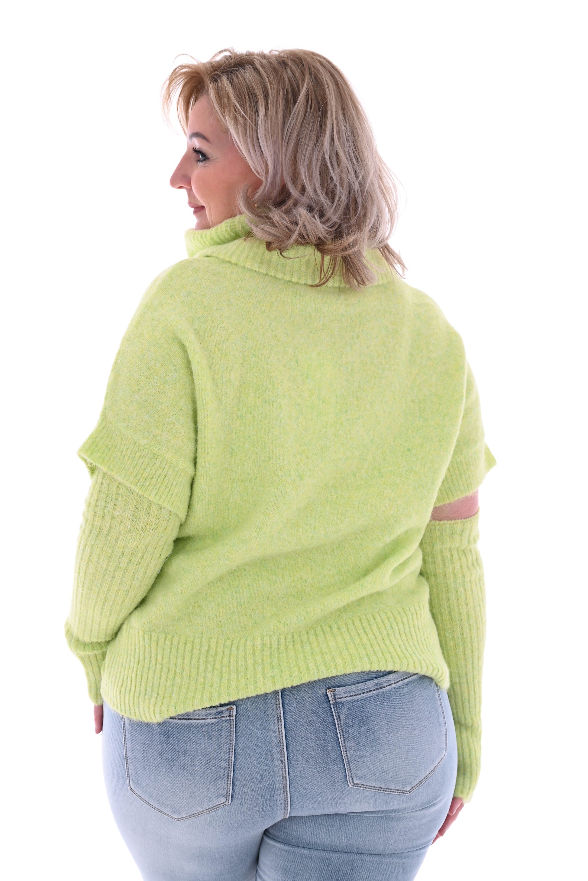 Knitted top met col korte mouwen lime