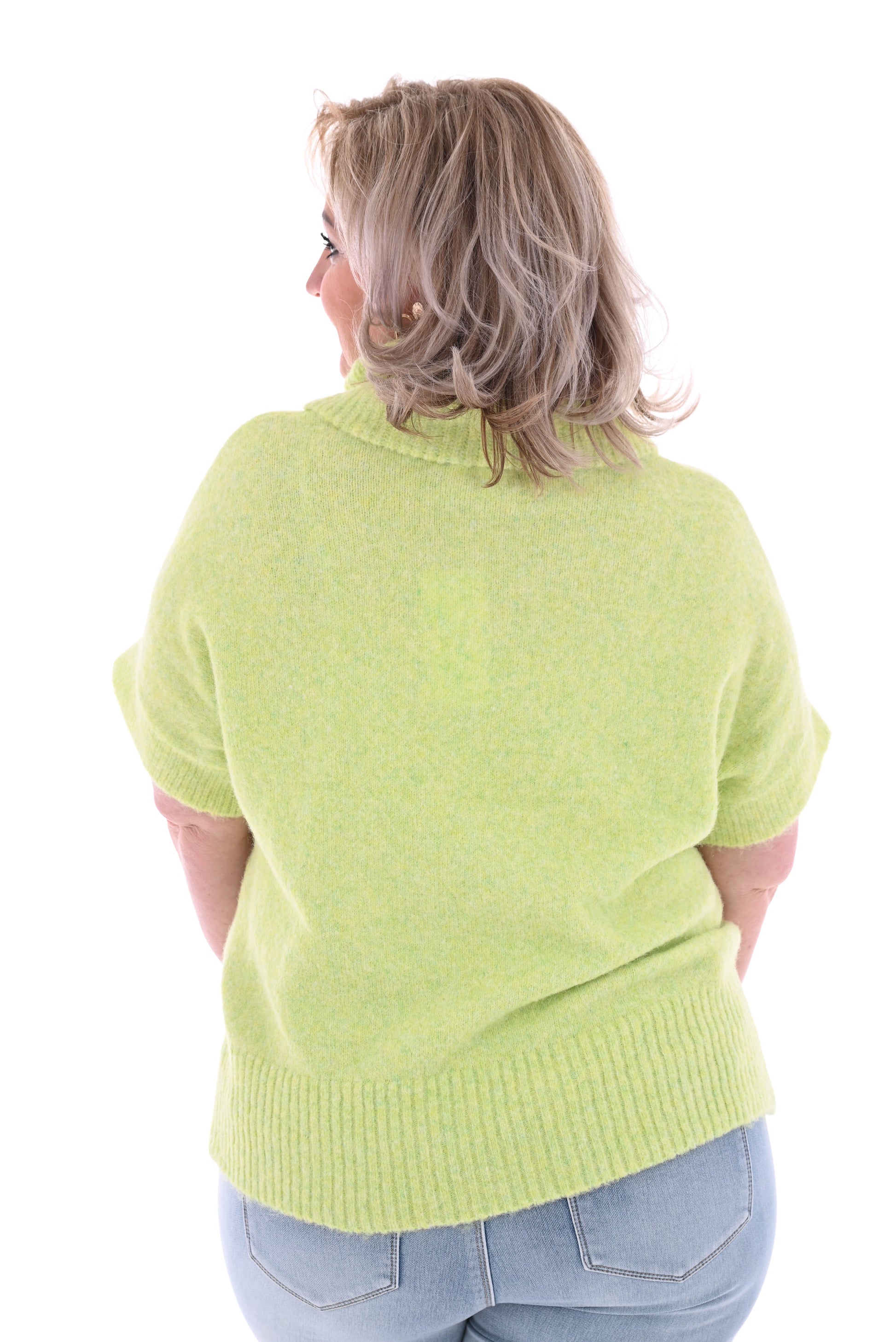 Knitted top met col korte mouwen lime