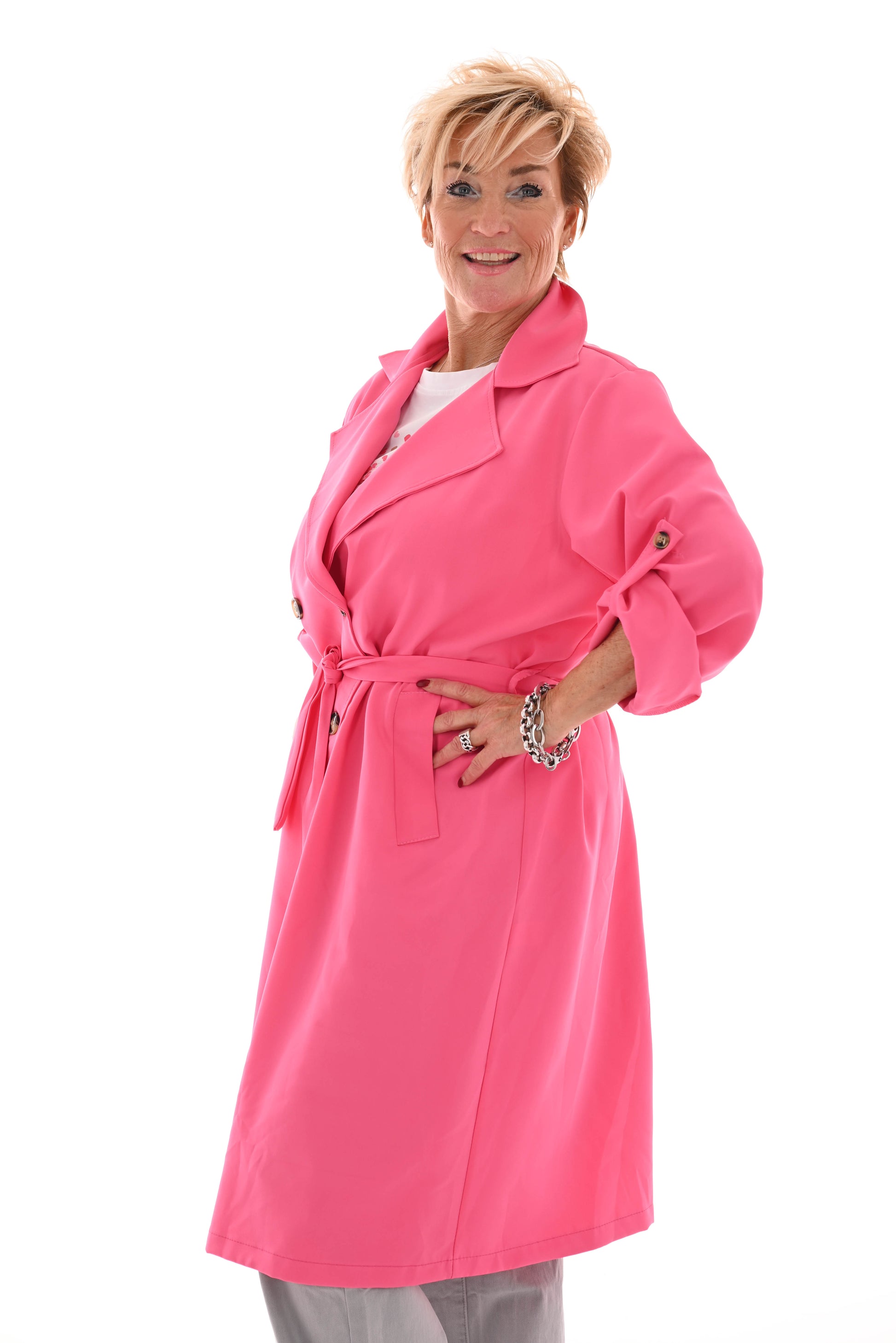 Trenchcoat met ophaalmouwen fuchsia