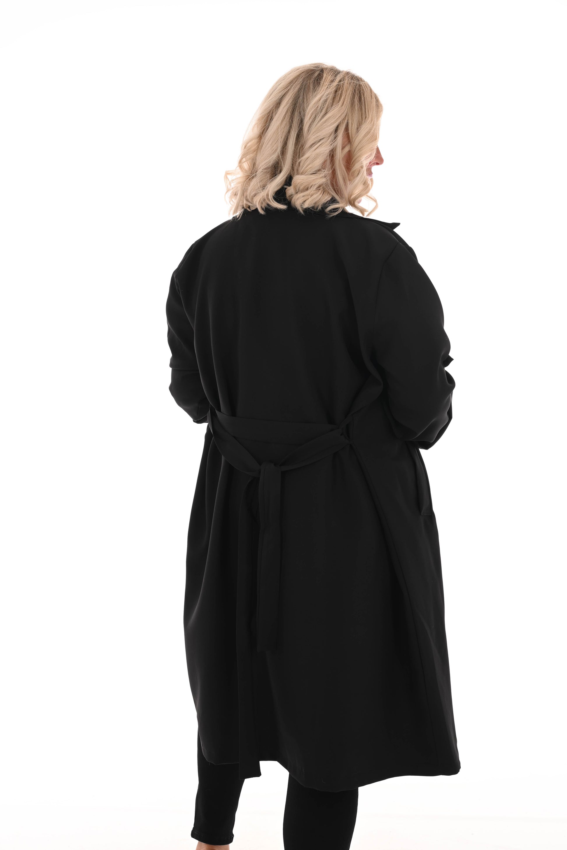 Trenchcoat met ophaalmouwen zwart