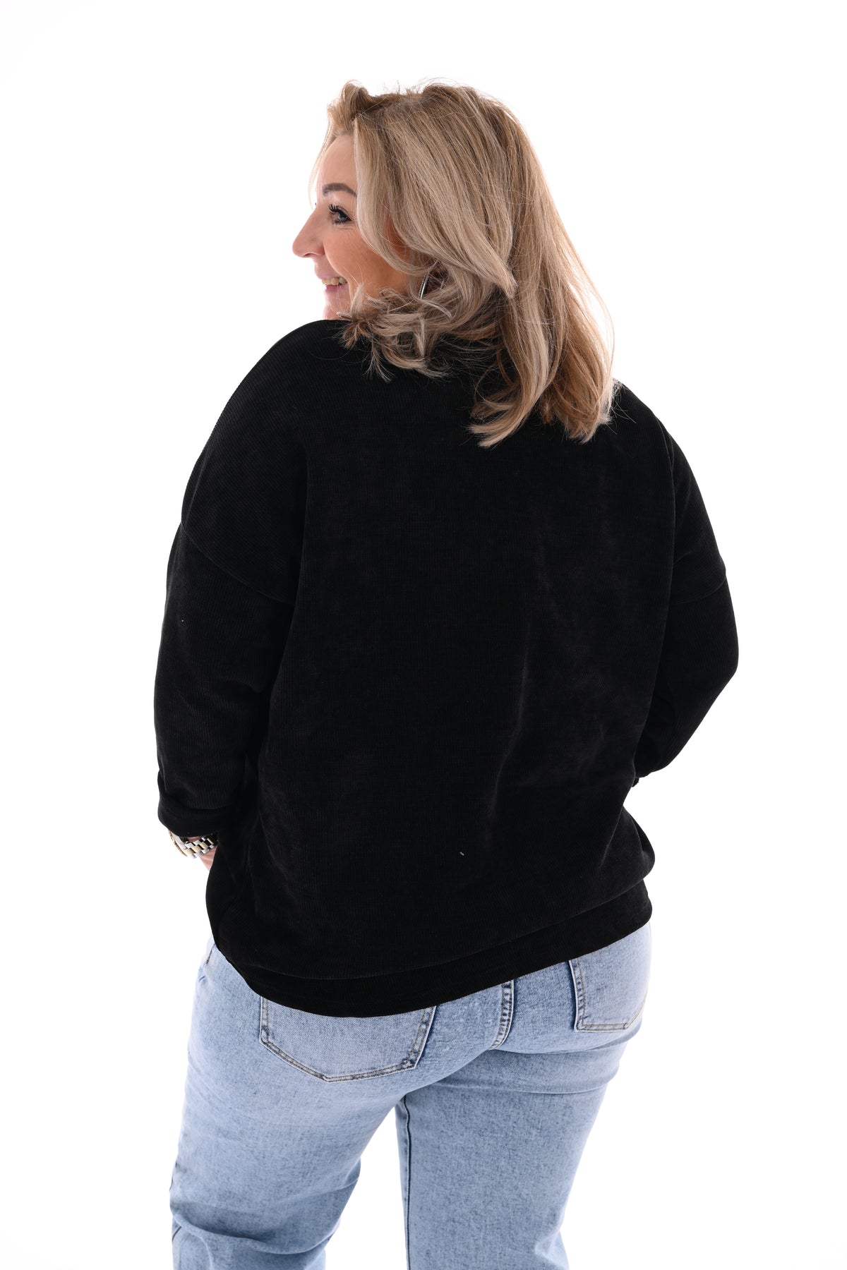 Rib trui ronde hals zwart