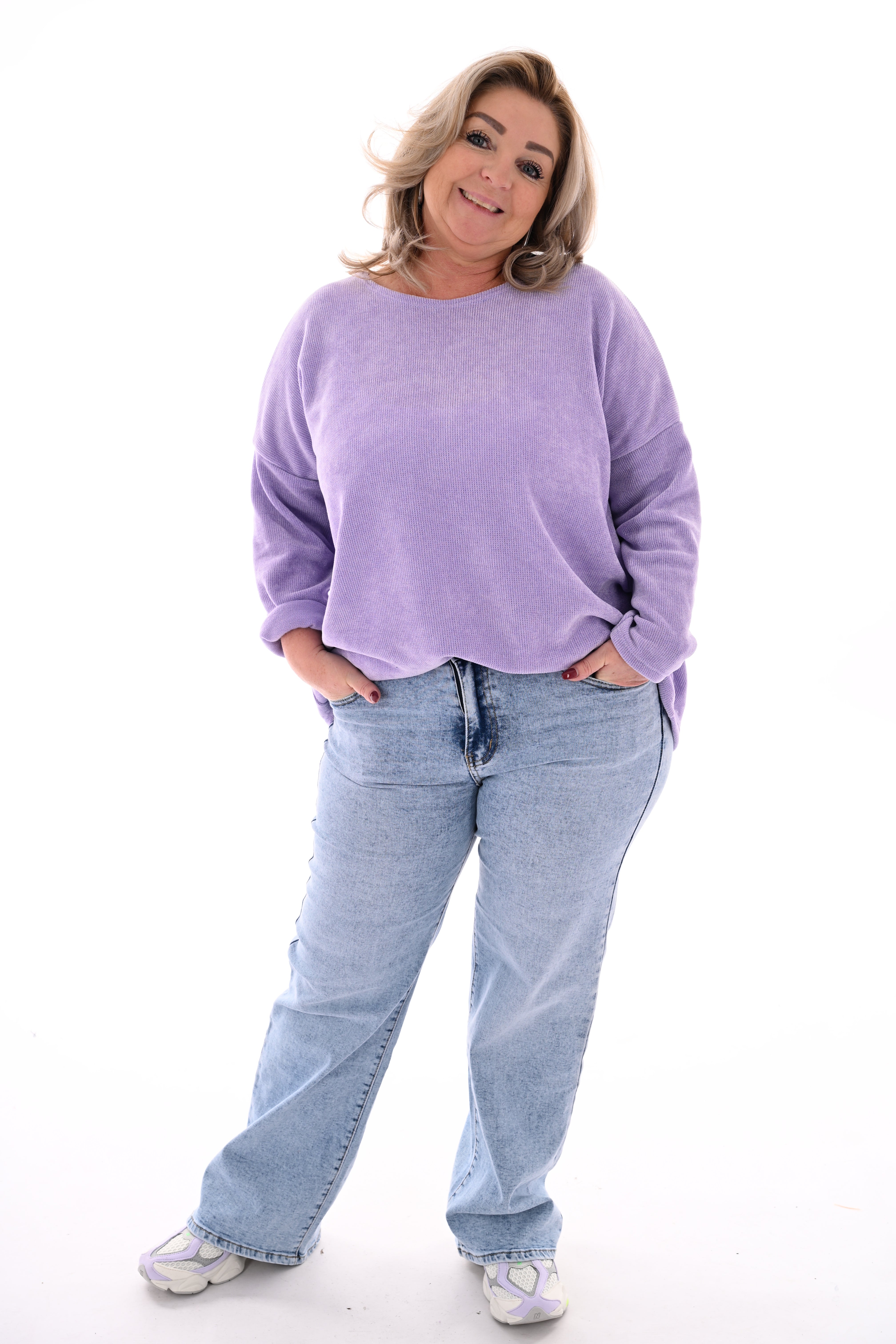 Rib trui ronde hals lila