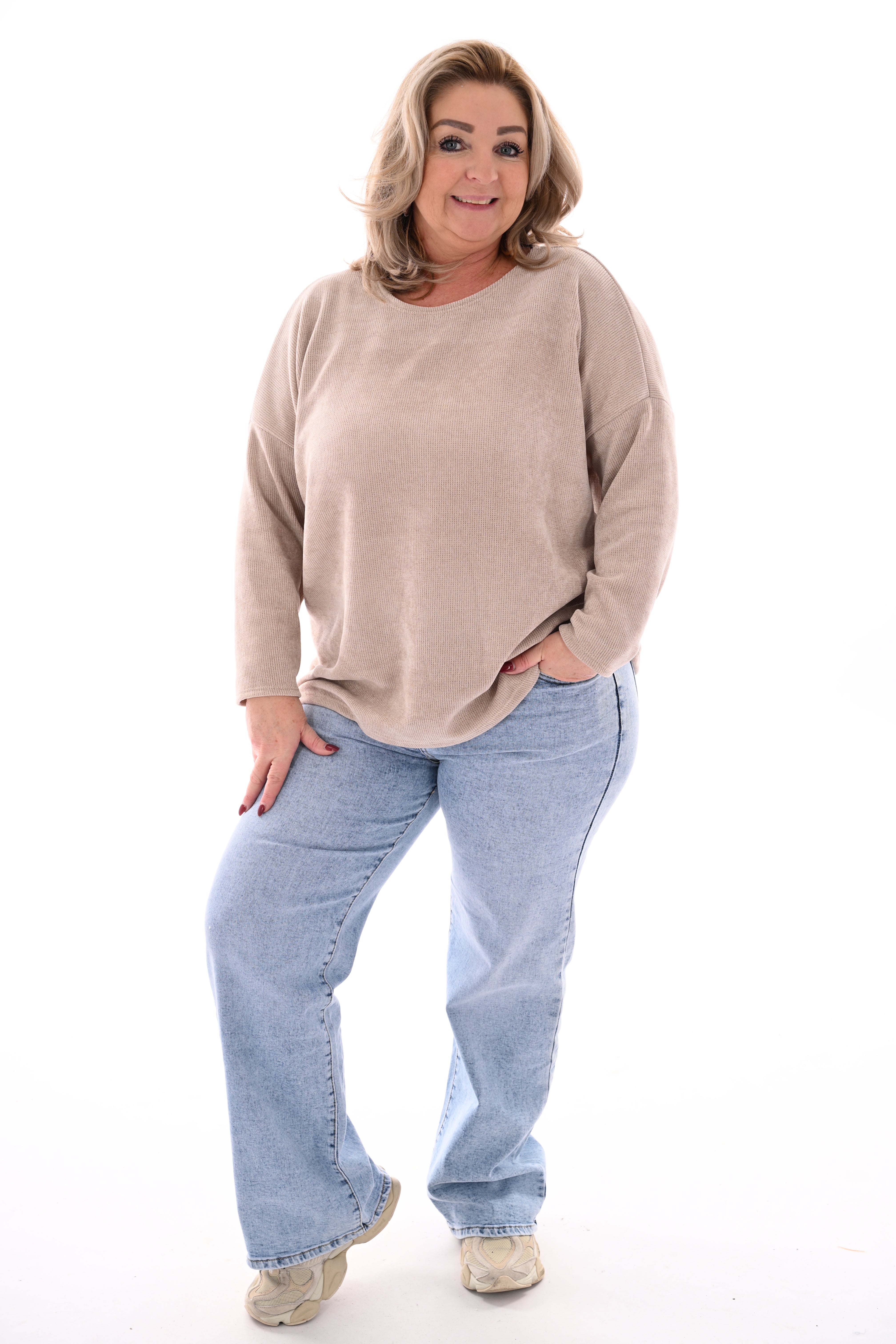 Rib trui ronde hals beige