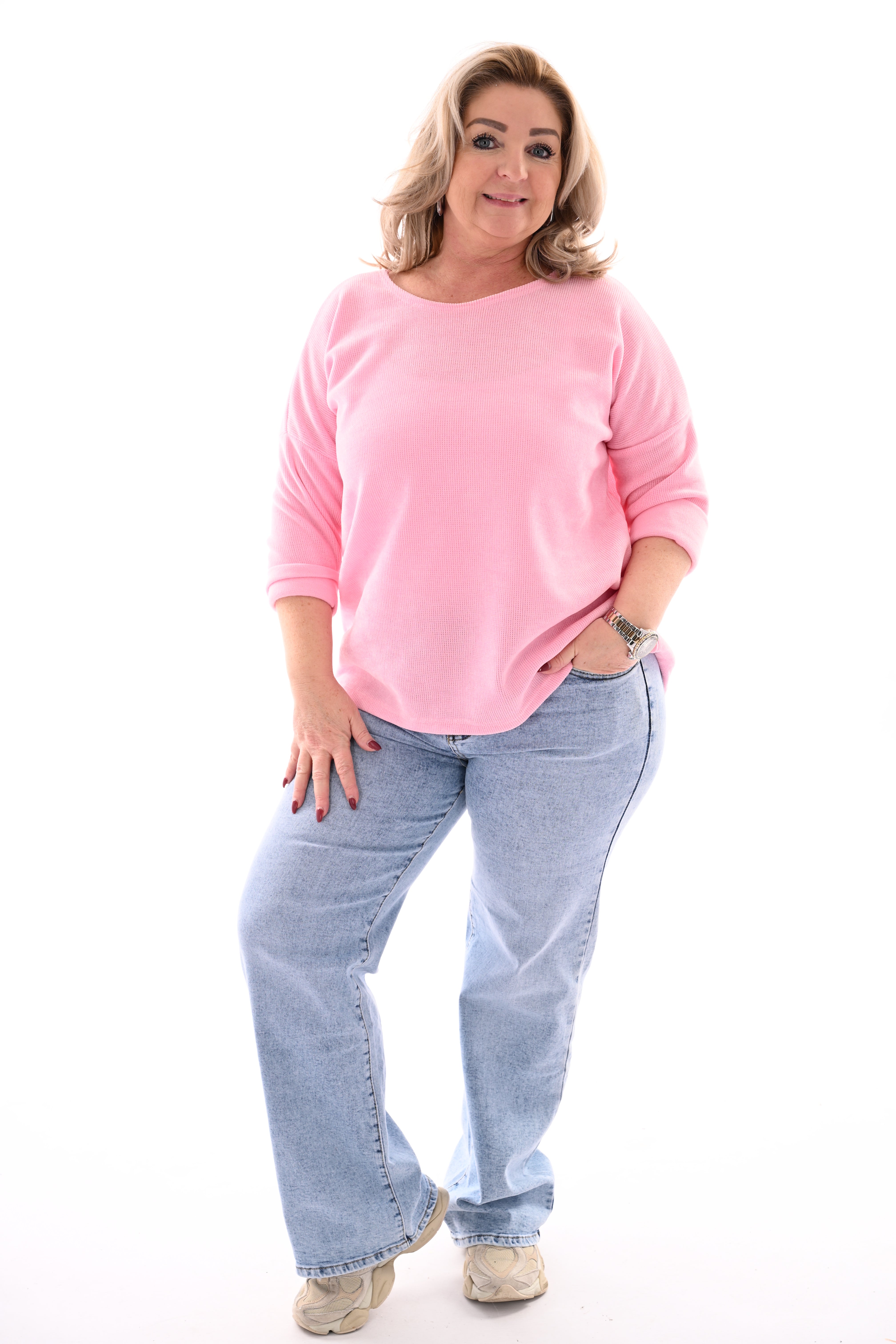 Rib trui ronde hals lichtroze