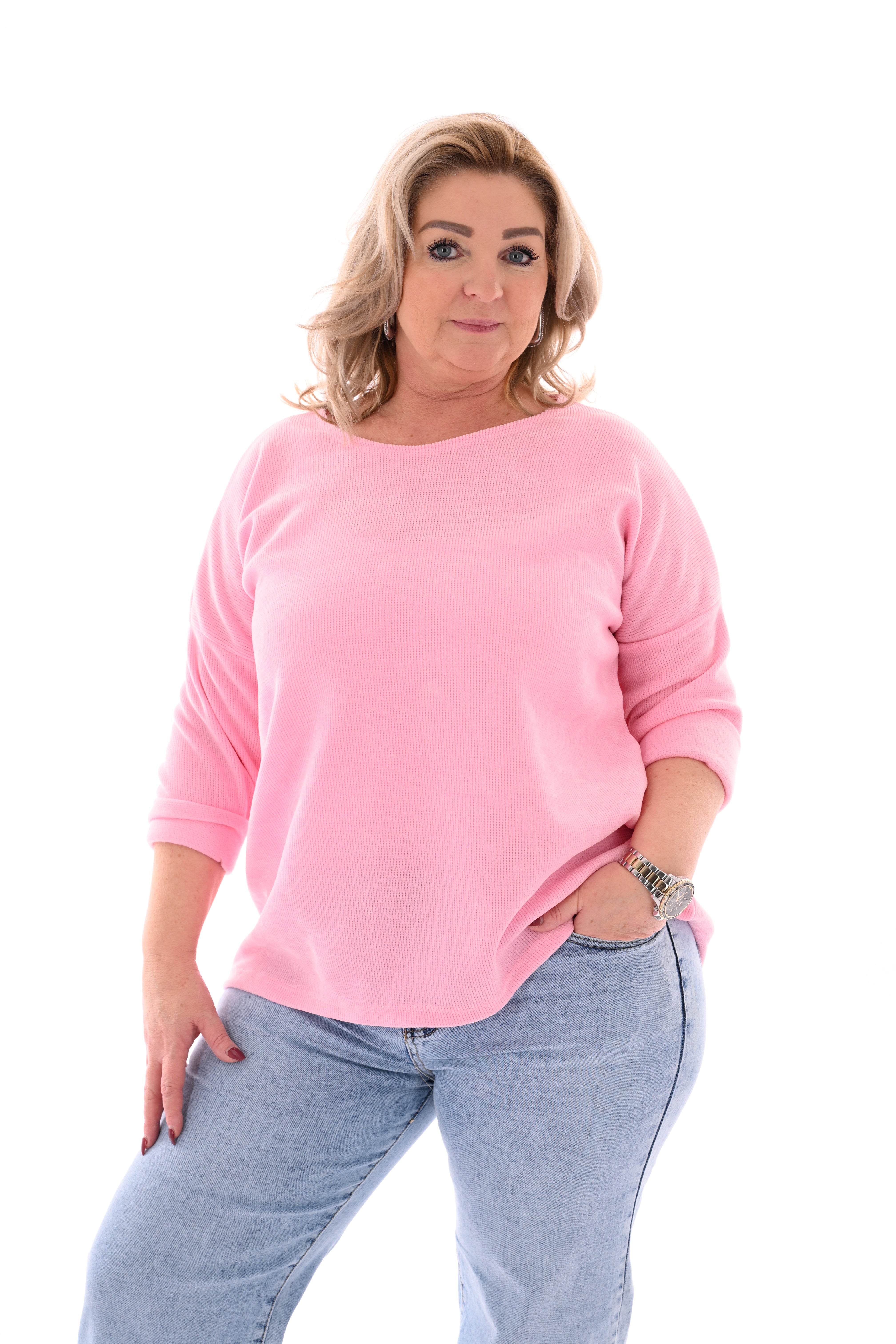 Rib trui ronde hals lichtroze