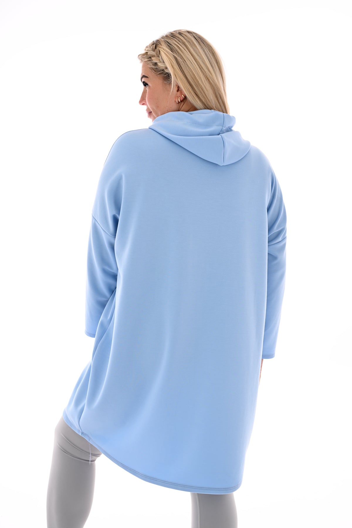 Lange sweater met capuchon lichtblauw