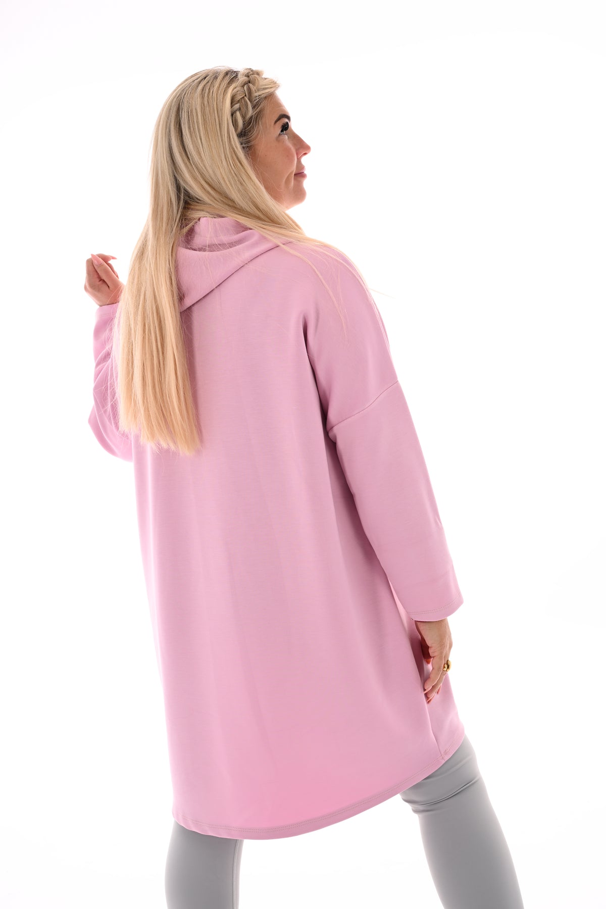 Lange sweater met capuchon lichtroze