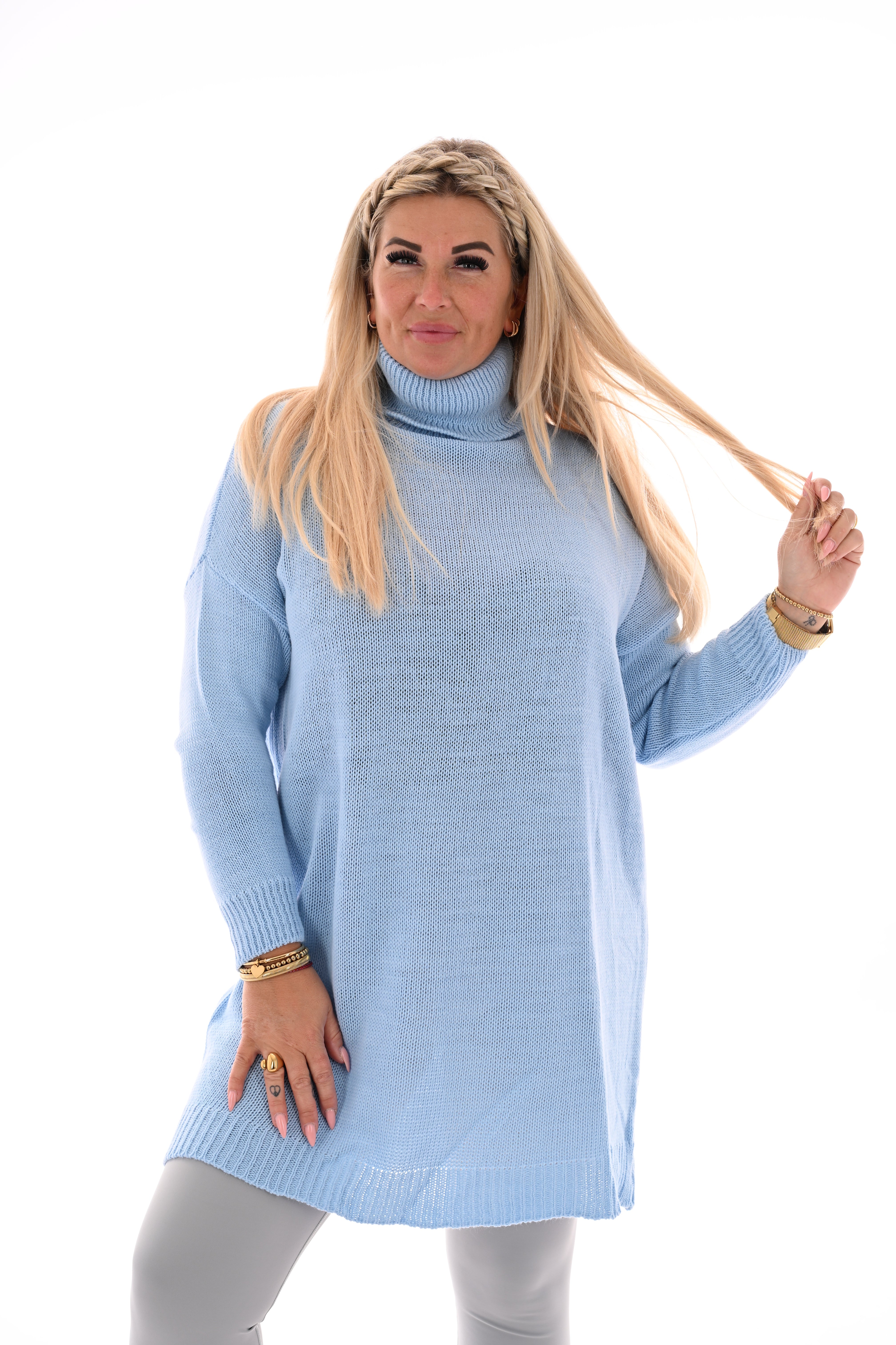 Gebreide tuniek met col lichtblauw