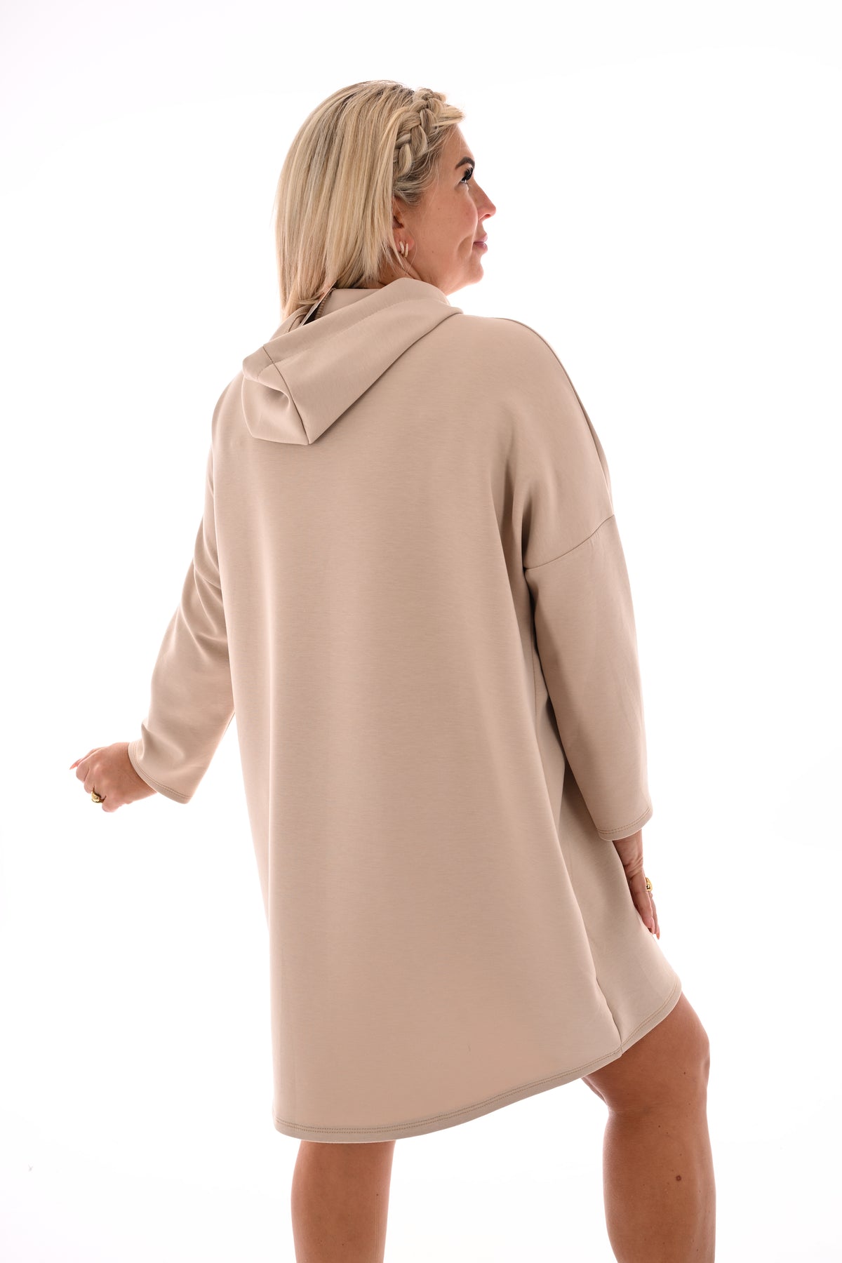 Lange sweater met capuchon beige