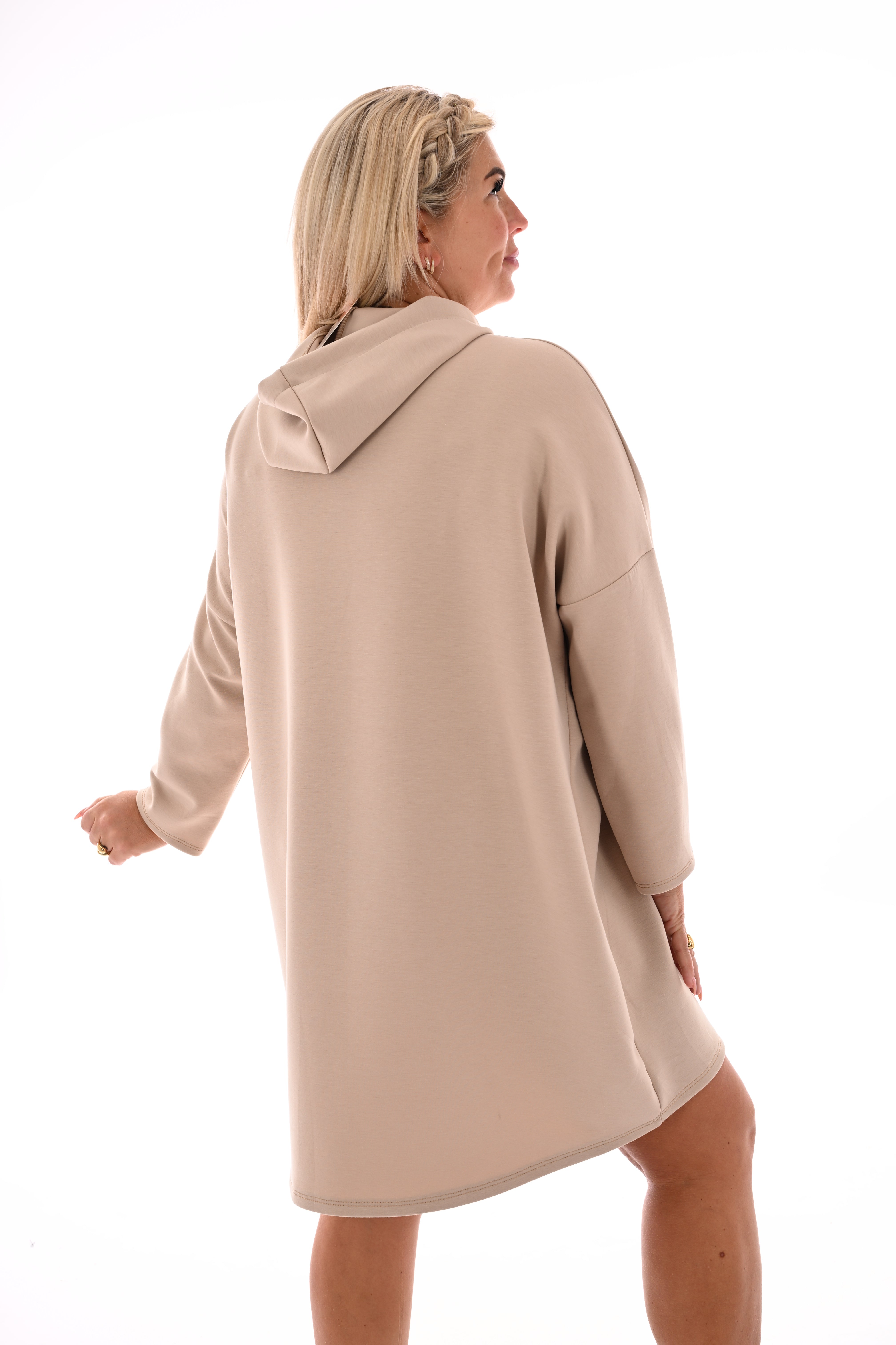 Lange sweater met capuchon beige