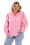 Top lange mouwen kanten v-hals lichtroze