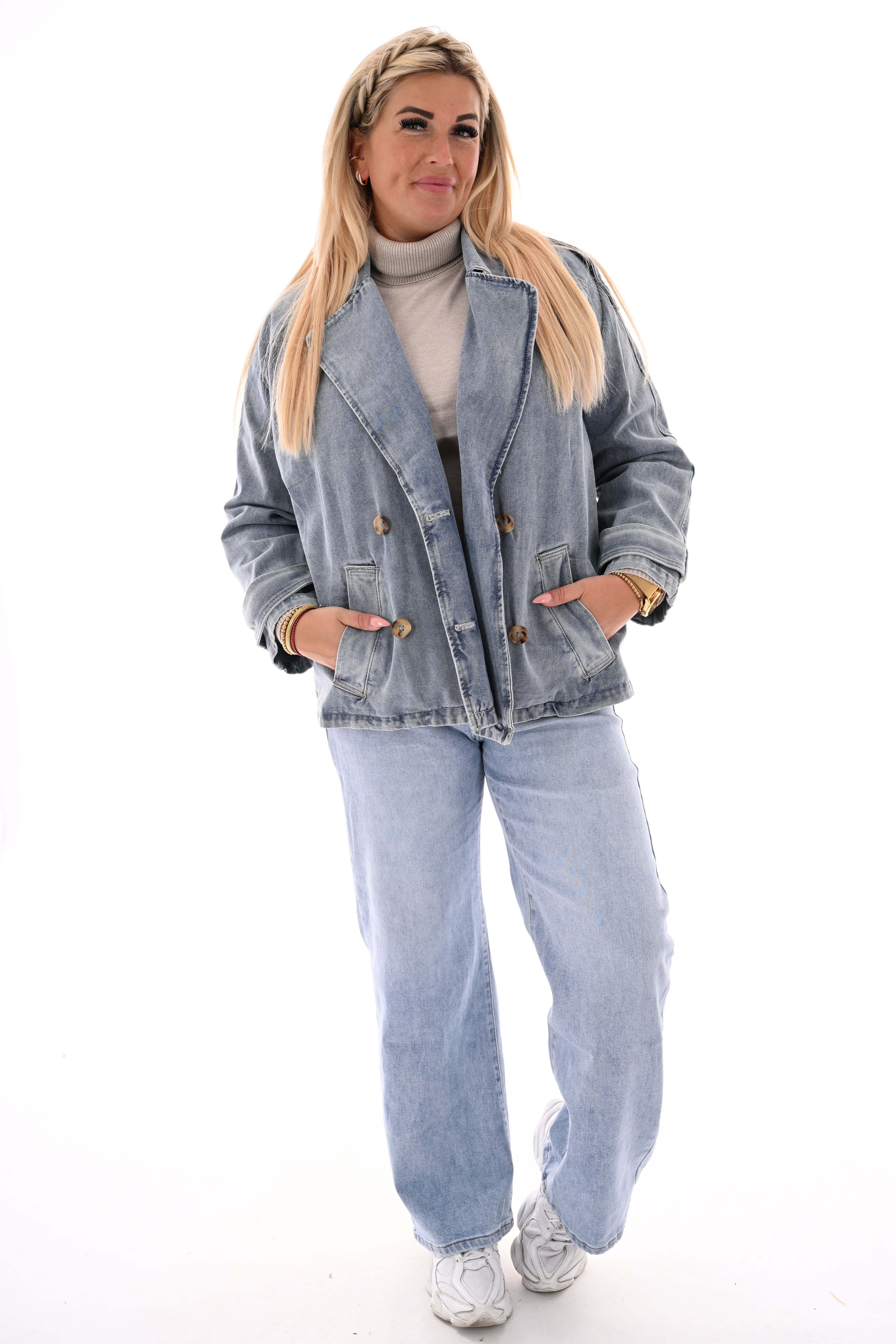 Spijkerjas dubbele knopen blauw