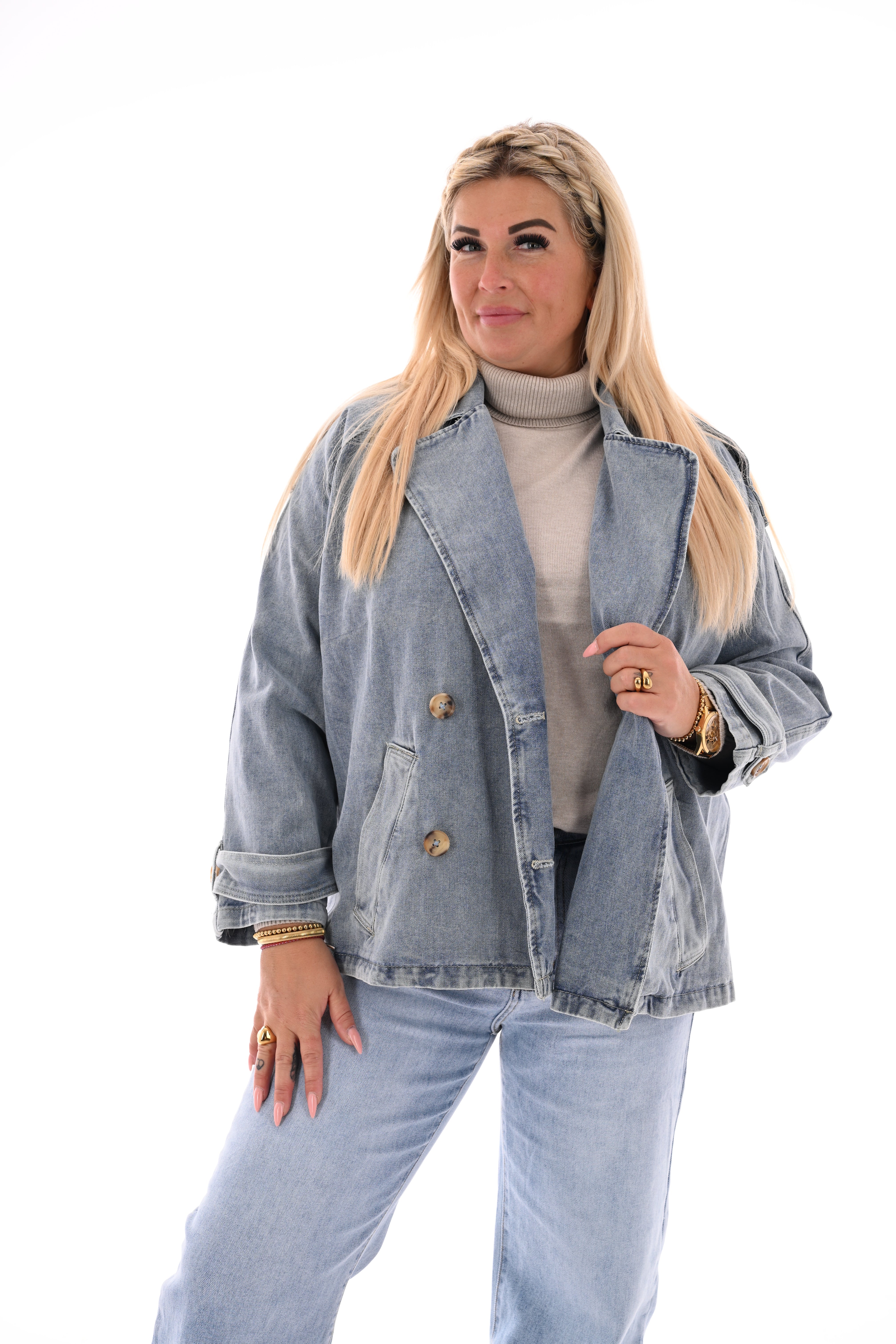 Spijkerjas dubbele knopen blauw