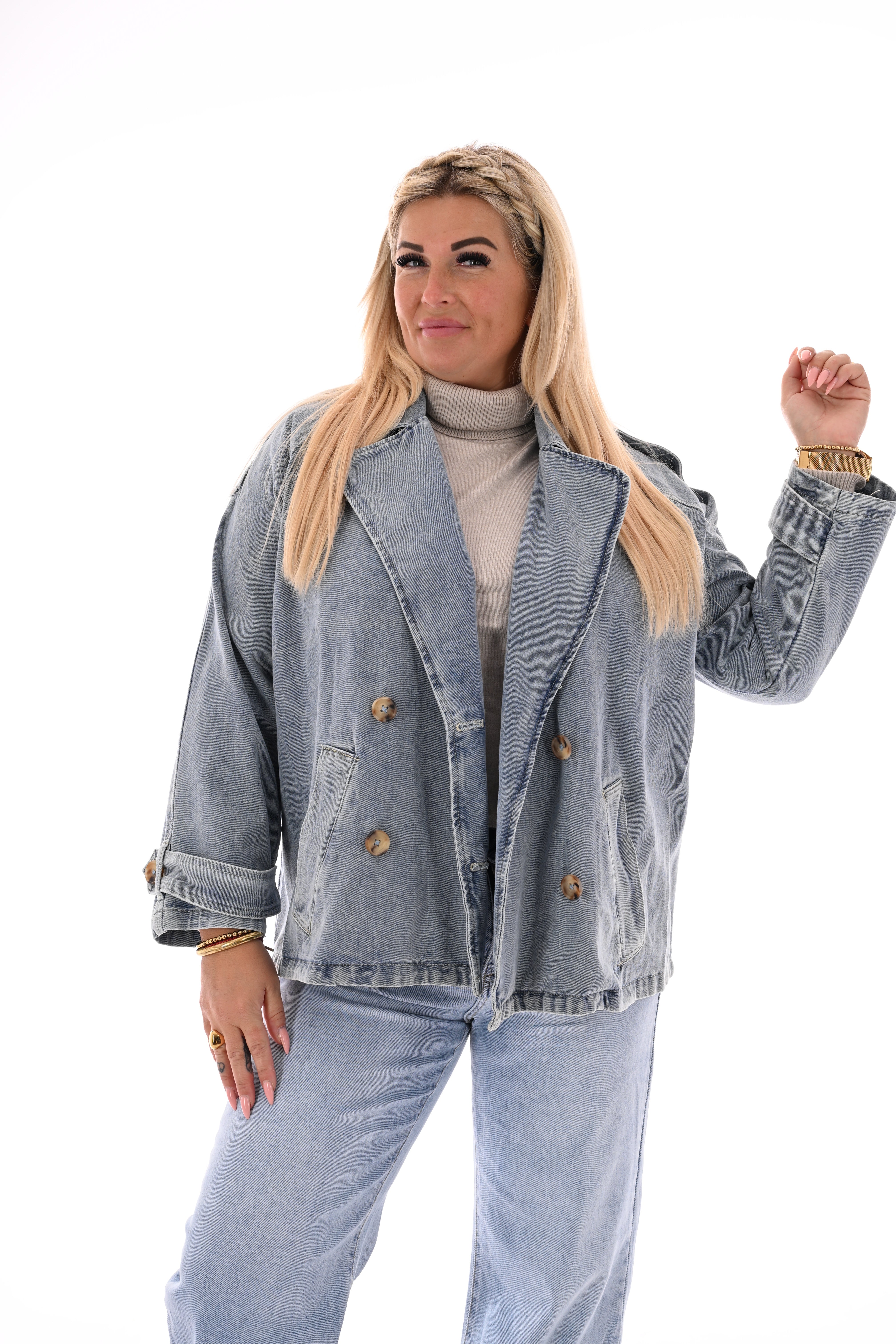 Spijkerjas dubbele knopen blauw