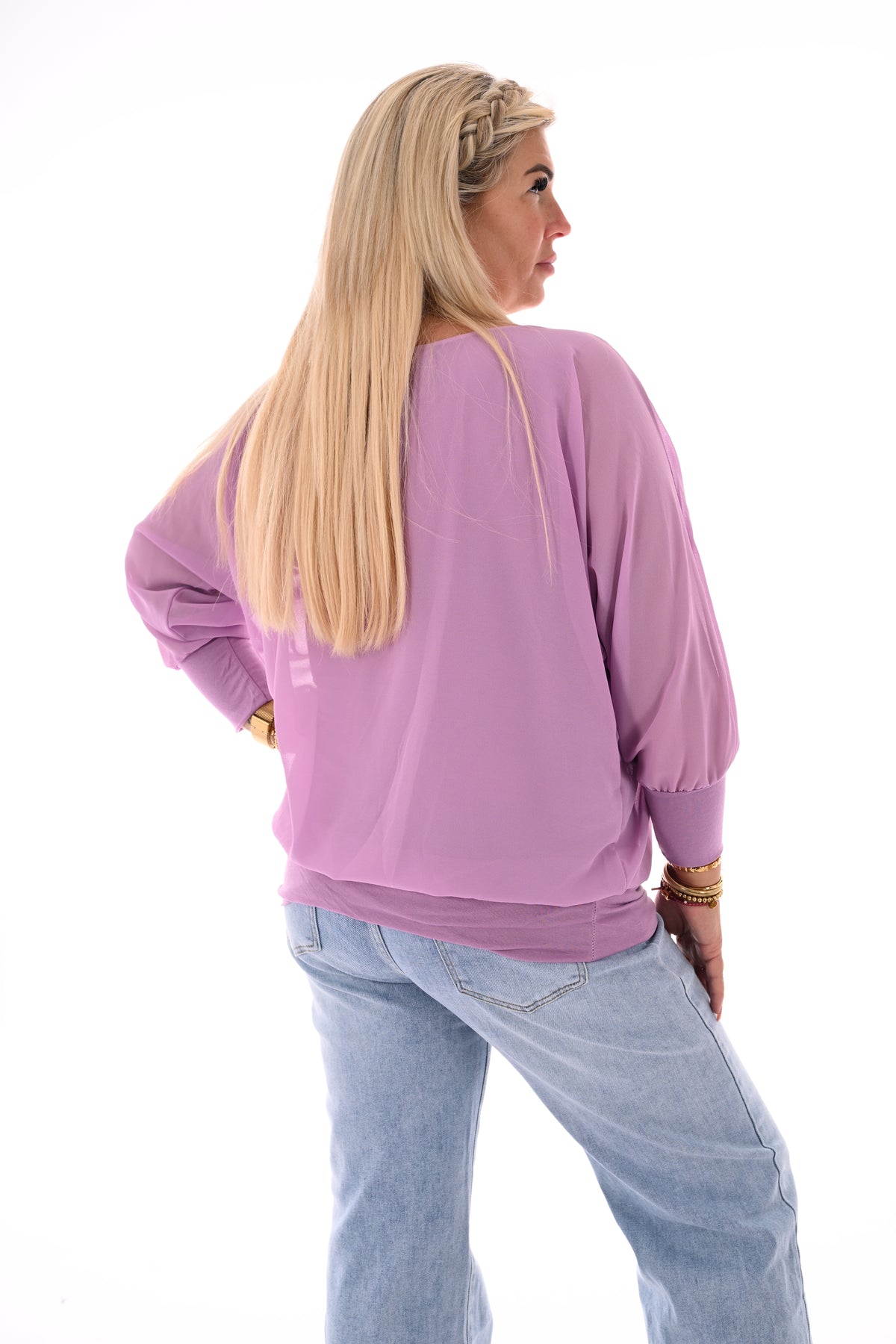 Ballon top lange mouwen uni lila