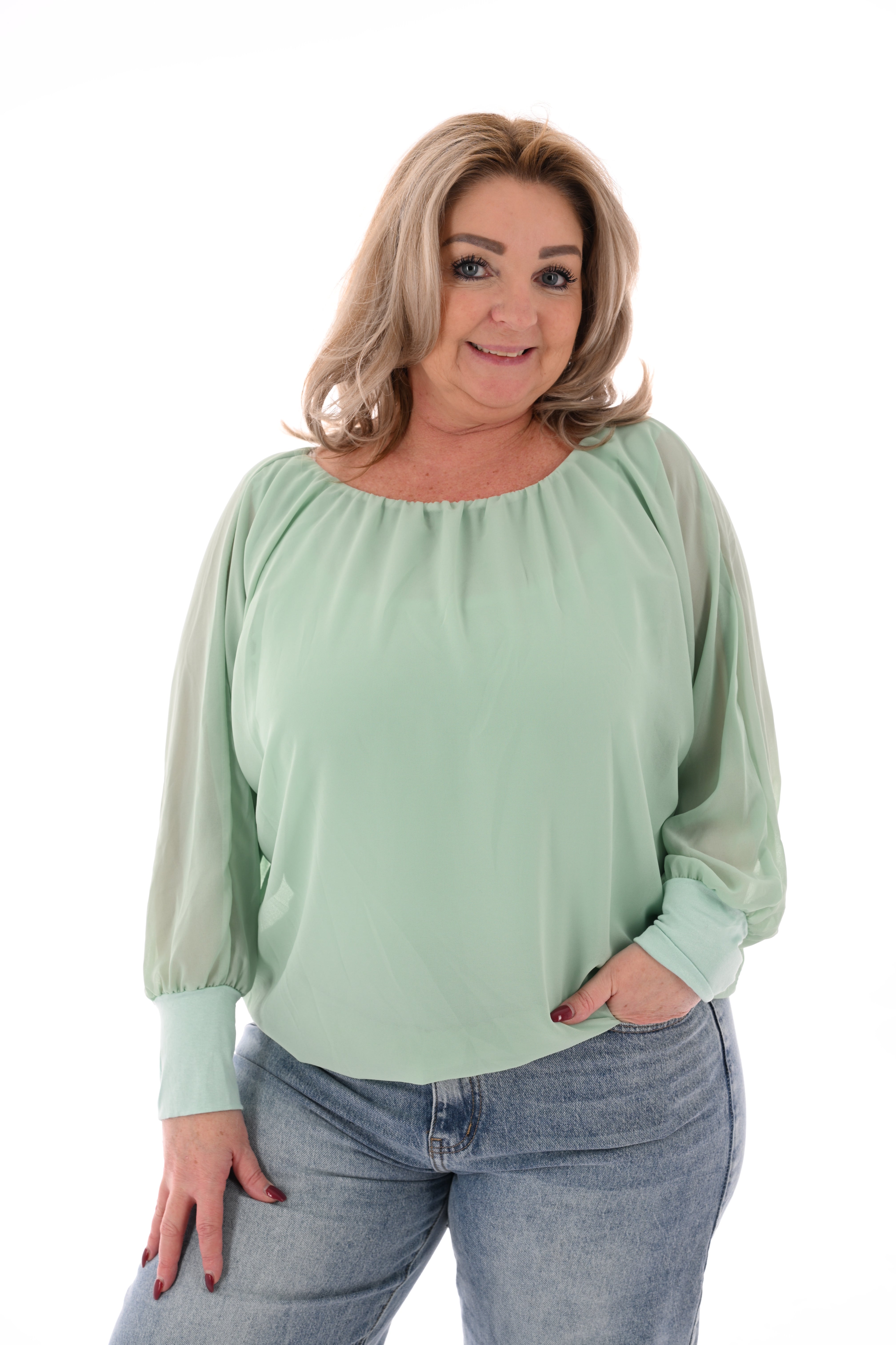 Ballon top lange mouwen uni mintgroen