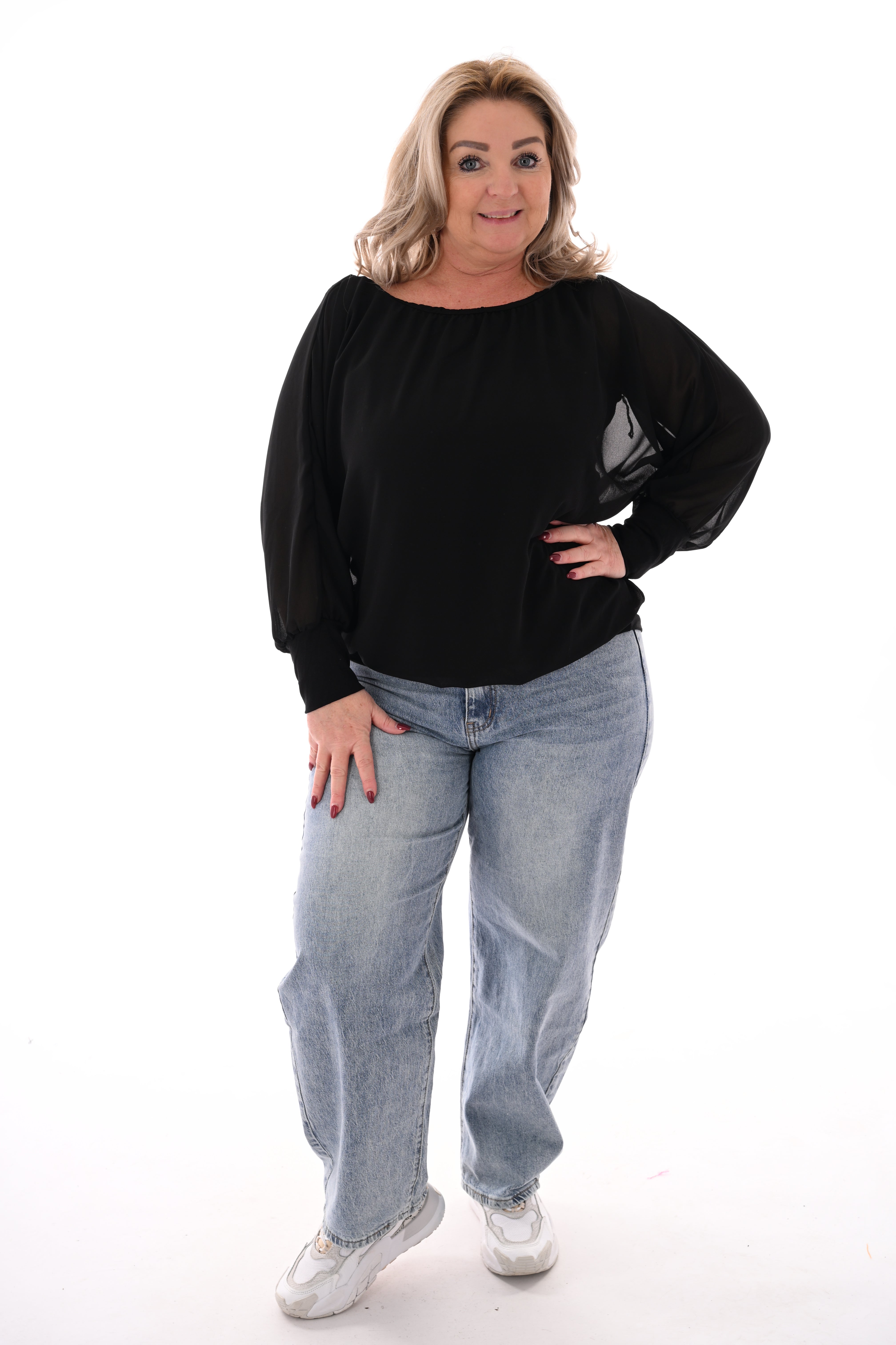 Ballon top lange mouwen uni zwart