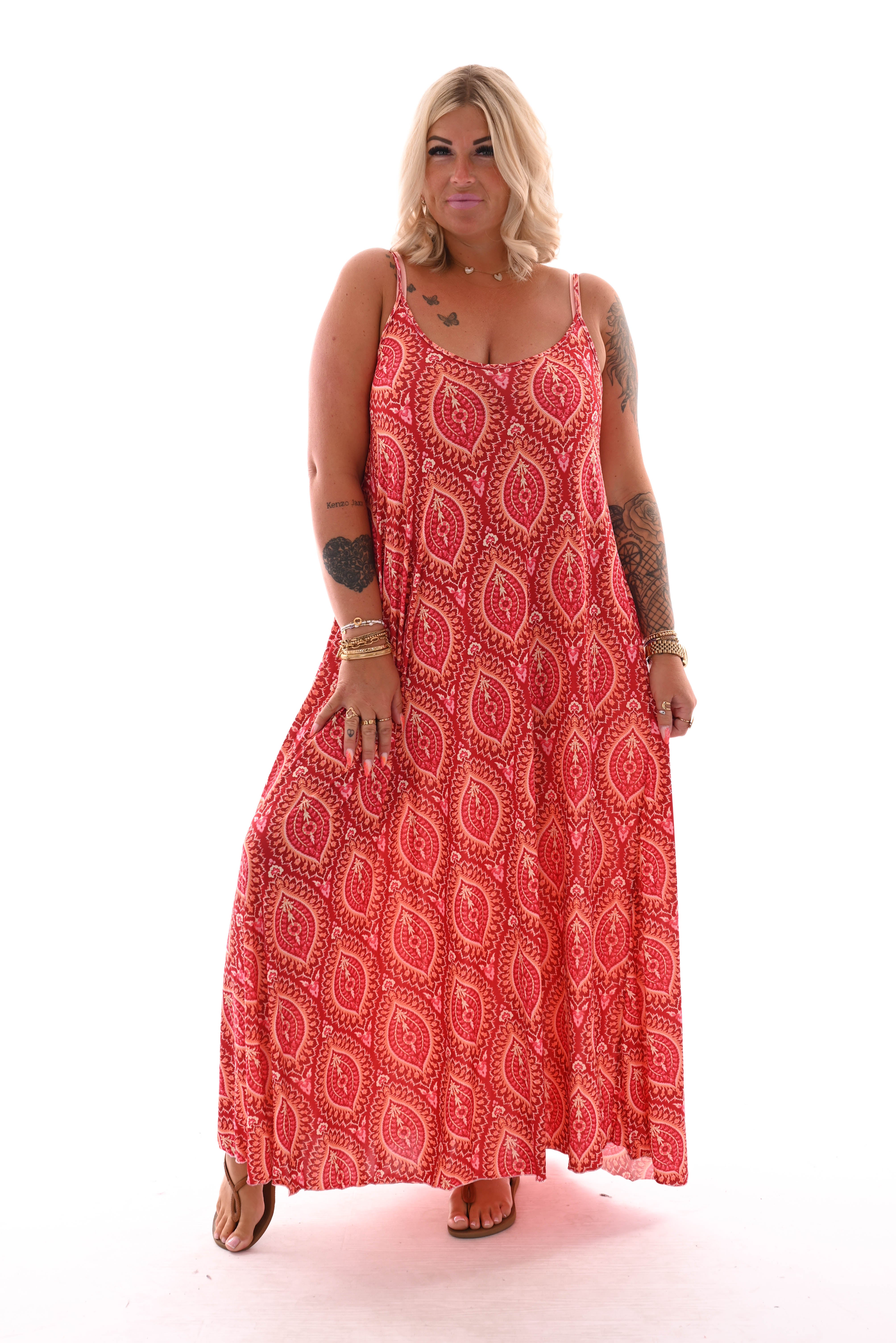 Jurk spaghetti bandjes lang paisley brick