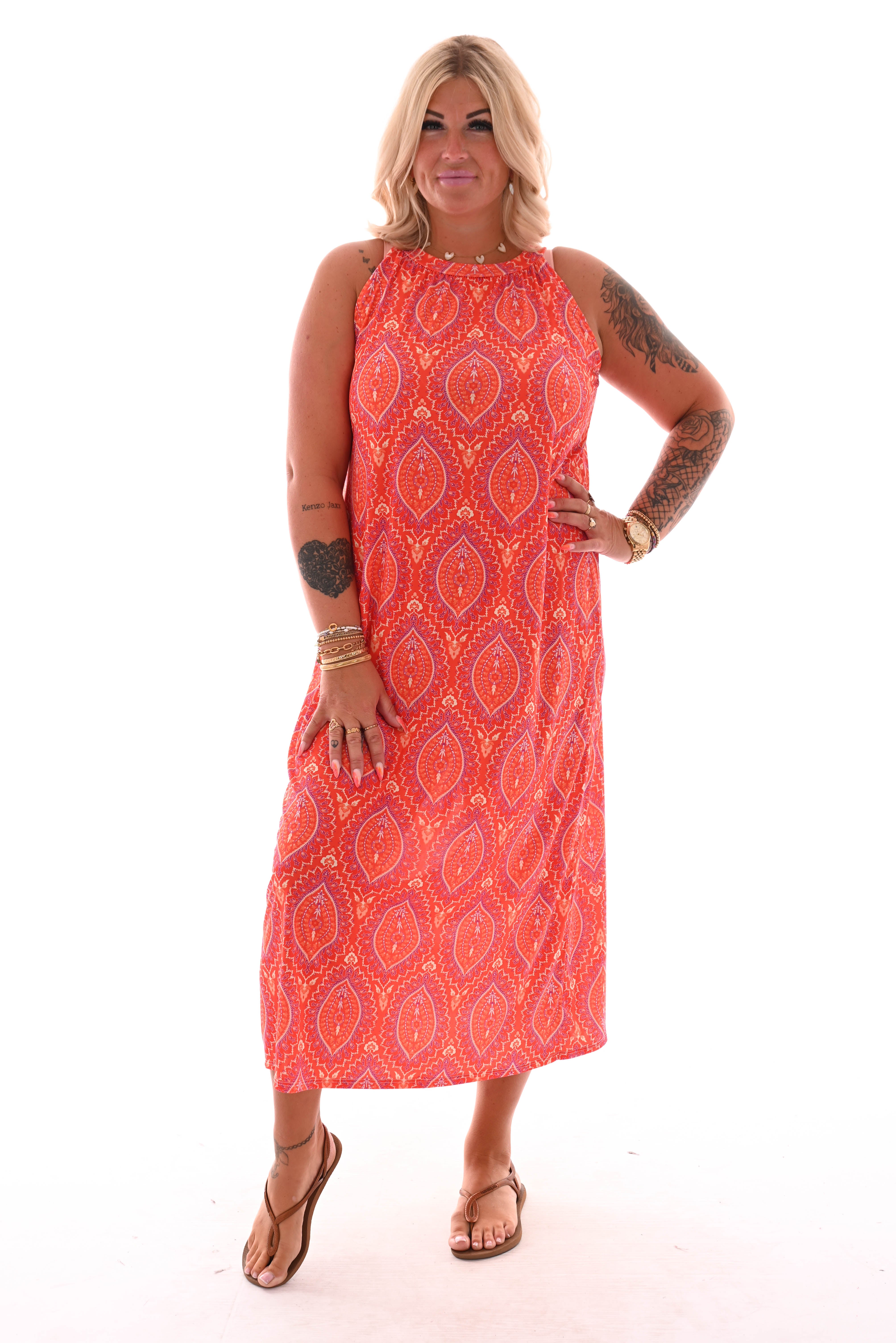Halterjurk paisley lang paisley oranje
