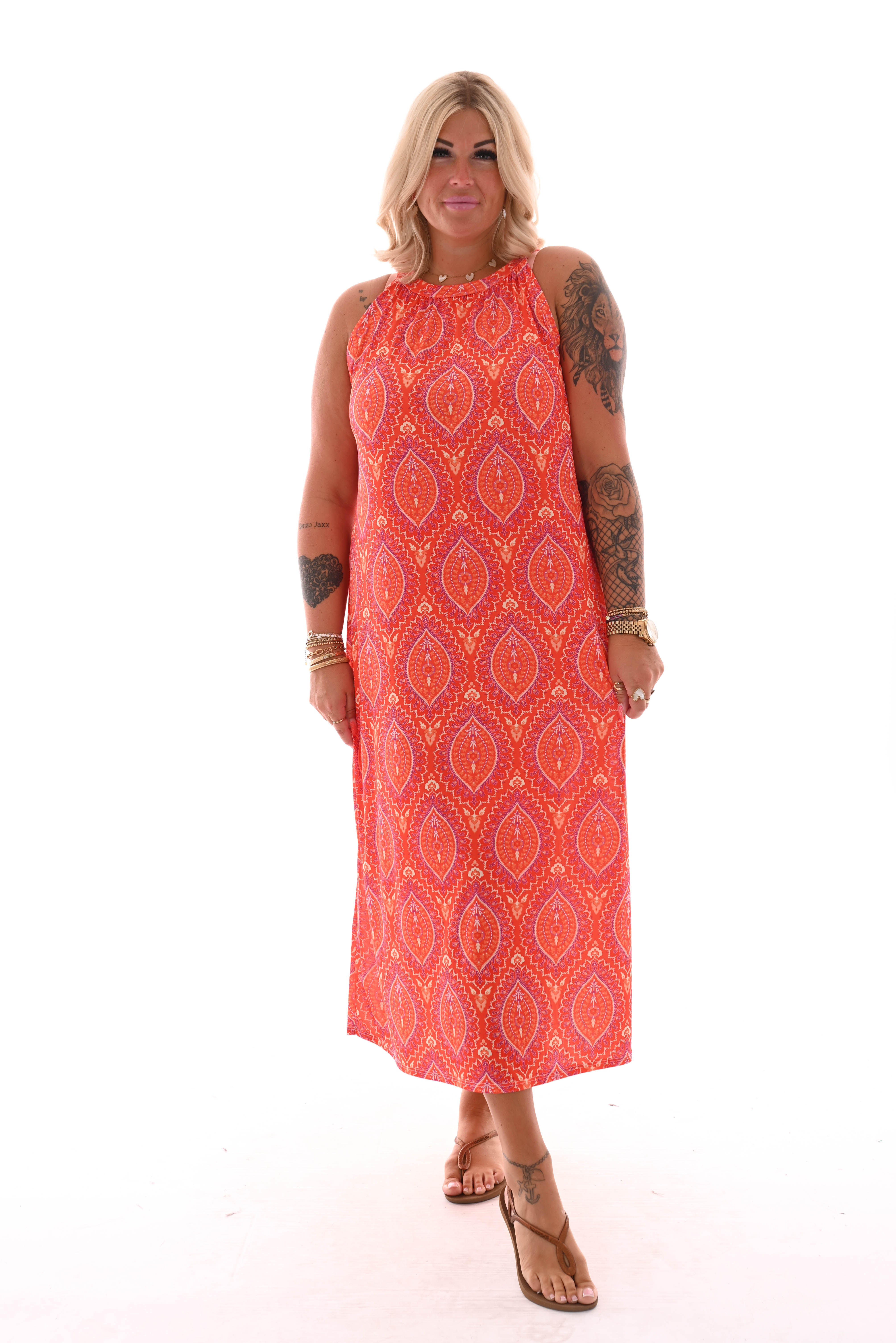 Halterjurk paisley lang paisley oranje