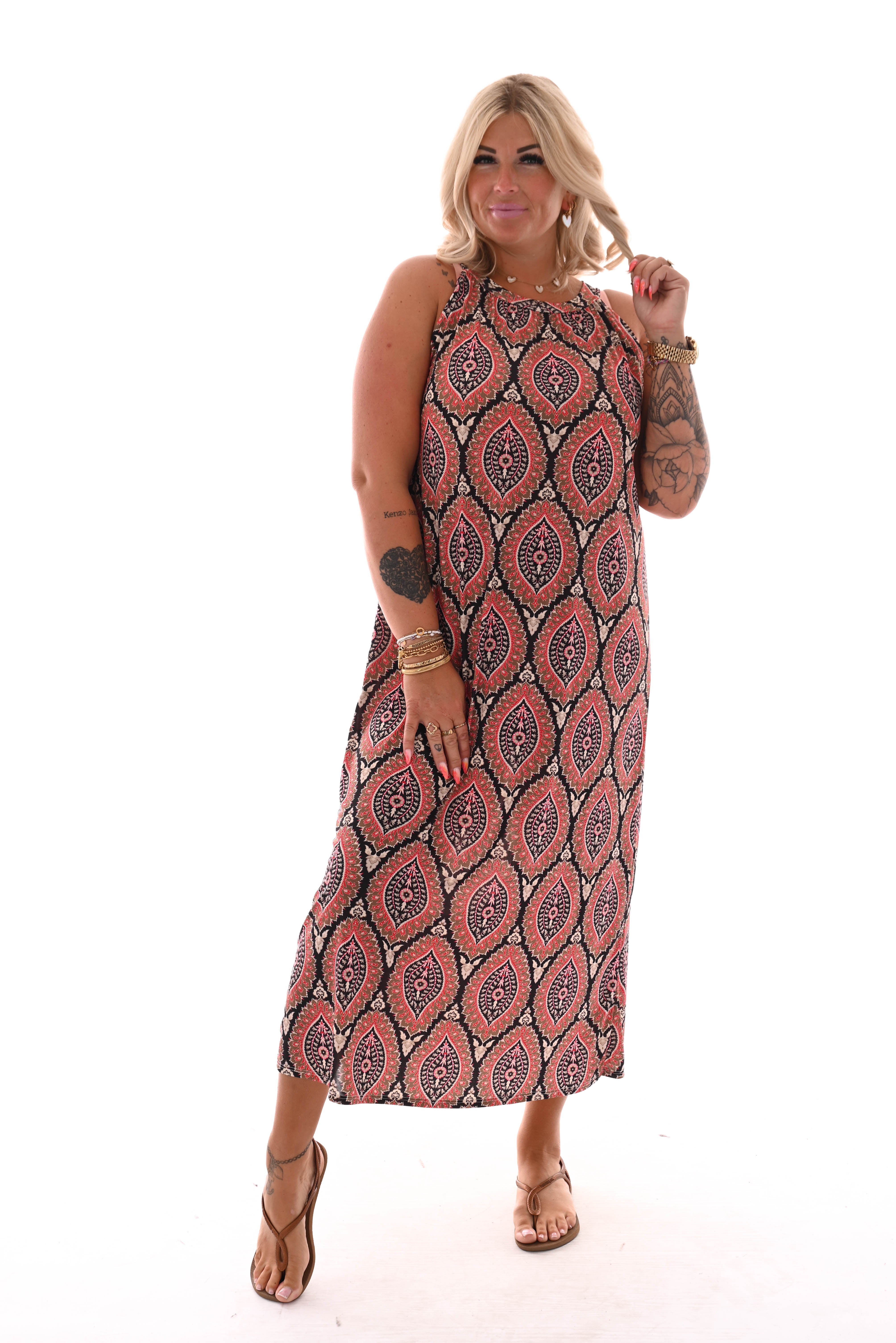 Halterjurk paisley lang paisley bruin/zwart