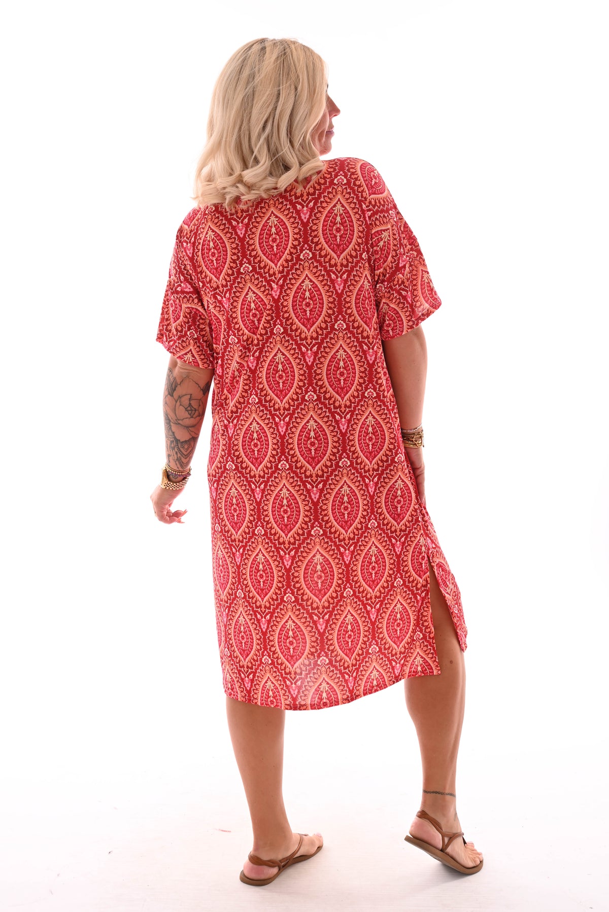 Jurk v-hals bloemen doorknoop paisley brick