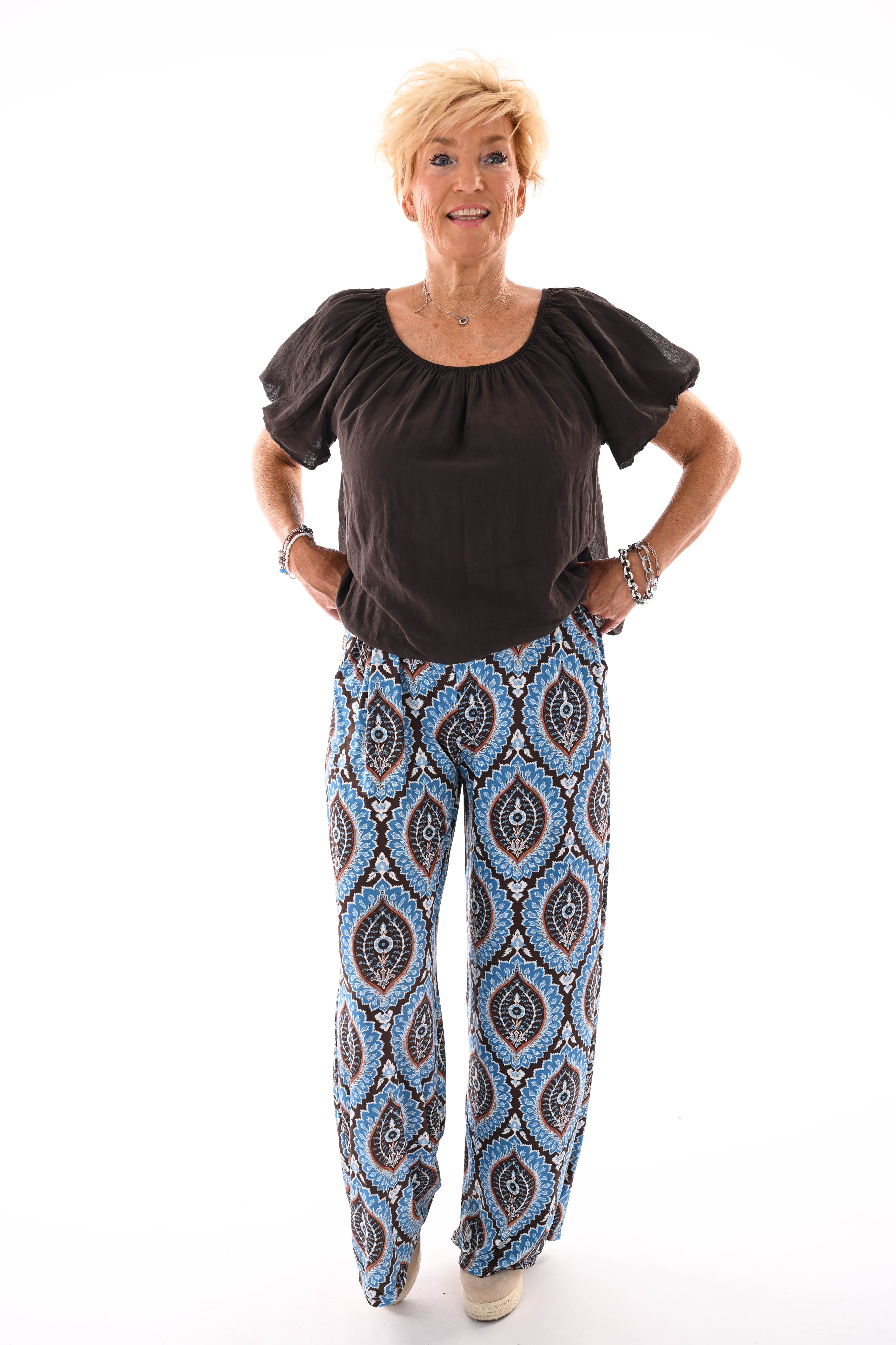 Broek met print damast blauw