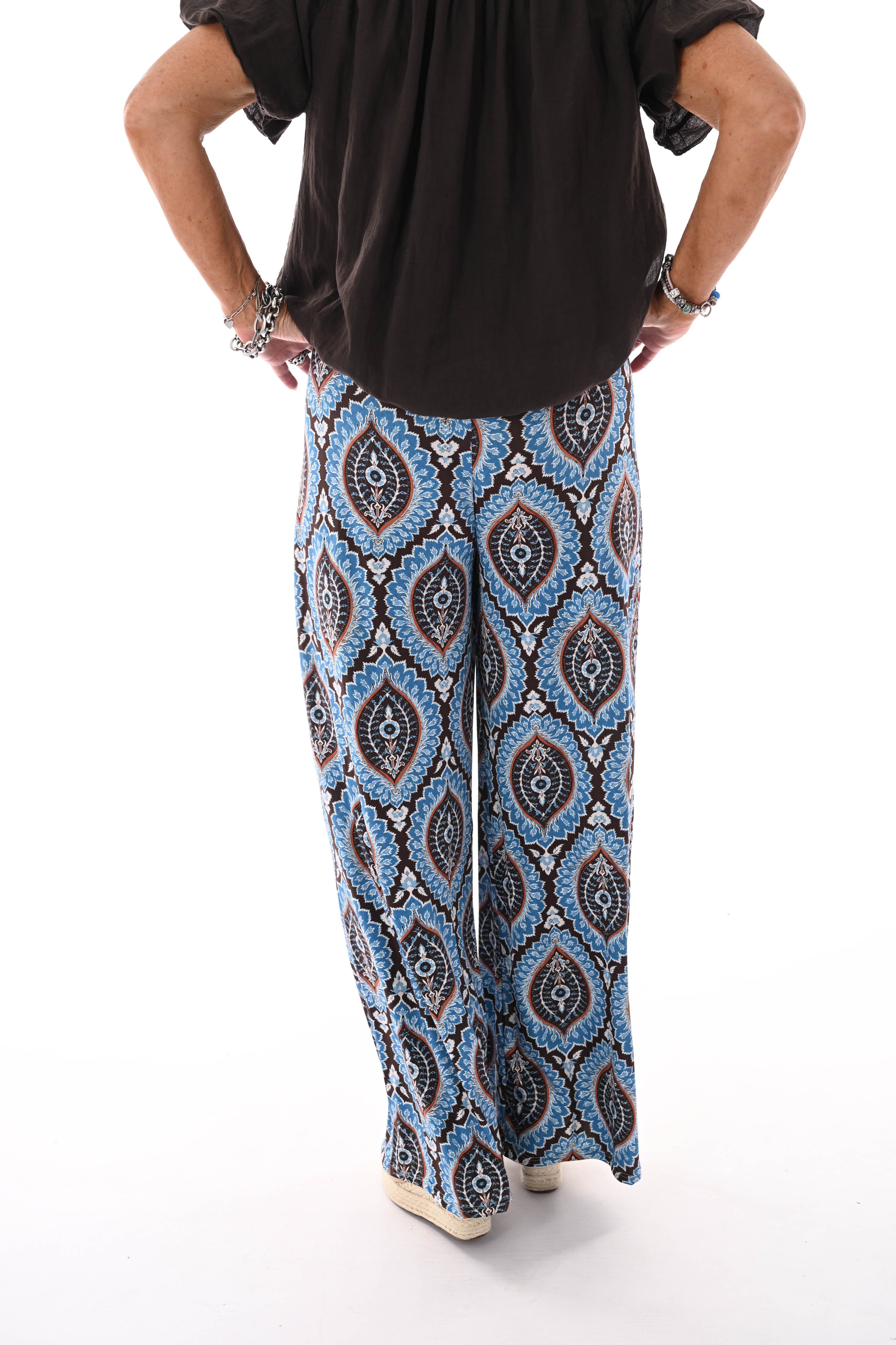 Broek met print damast blauw