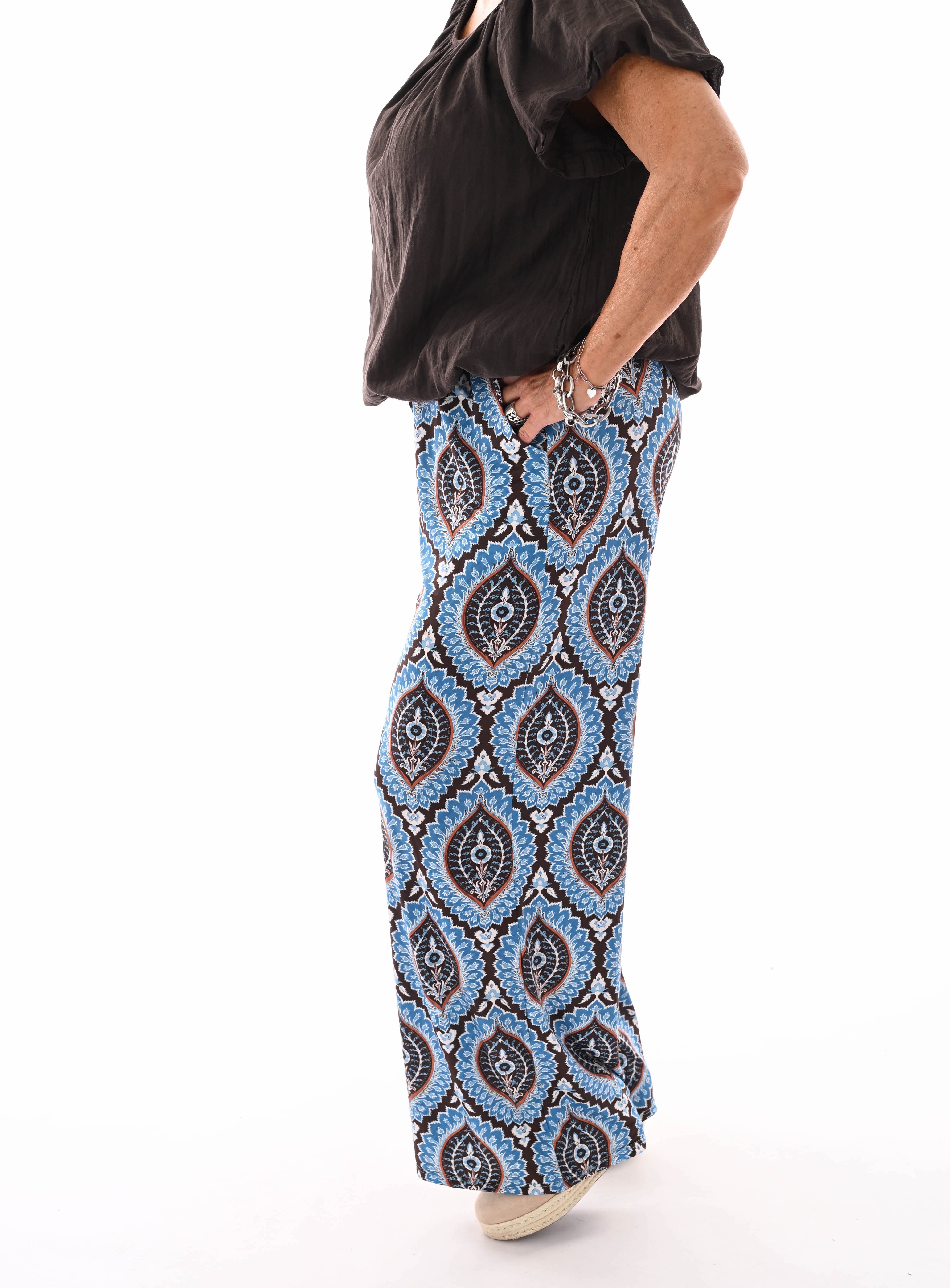 Broek met print damast blauw