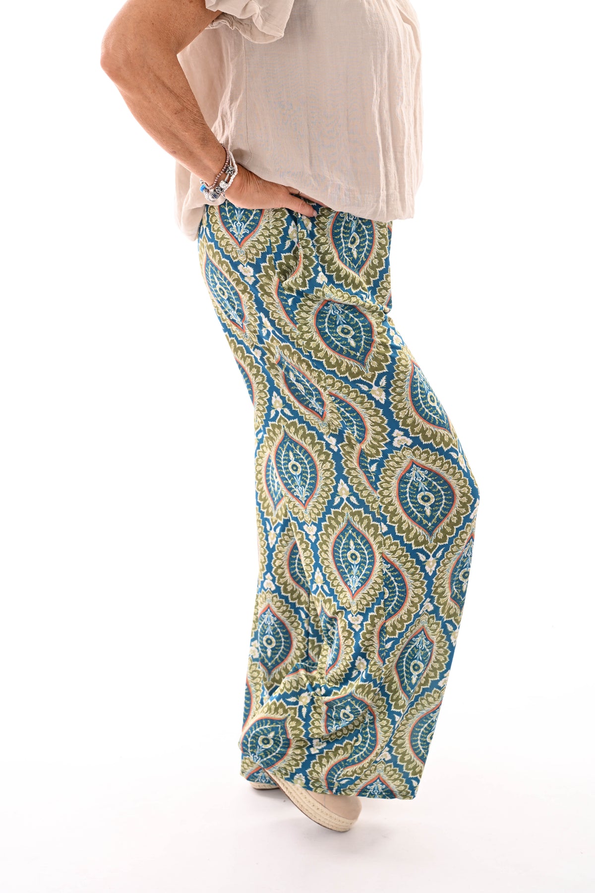 Broek met print damast petrol