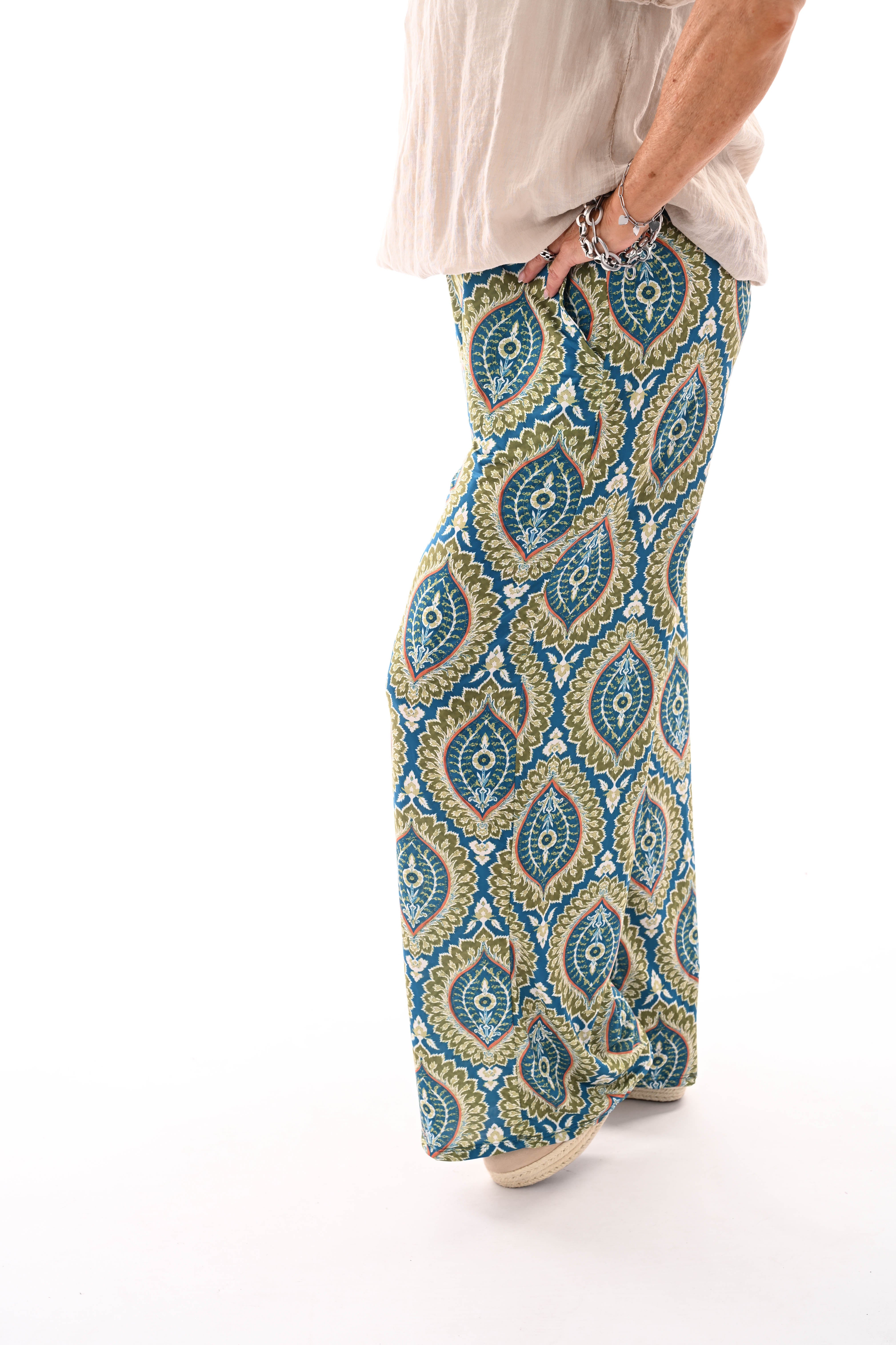 Broek met print damast petrol