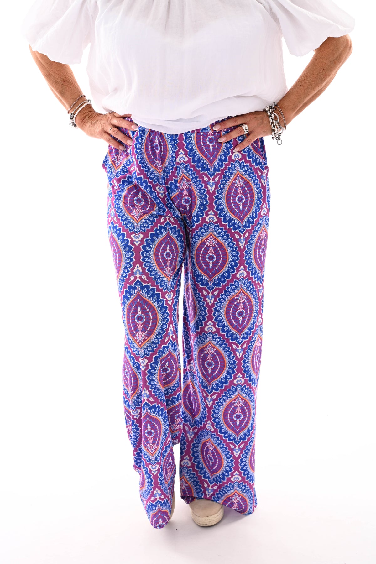 Broek met print damast kobaltblauw