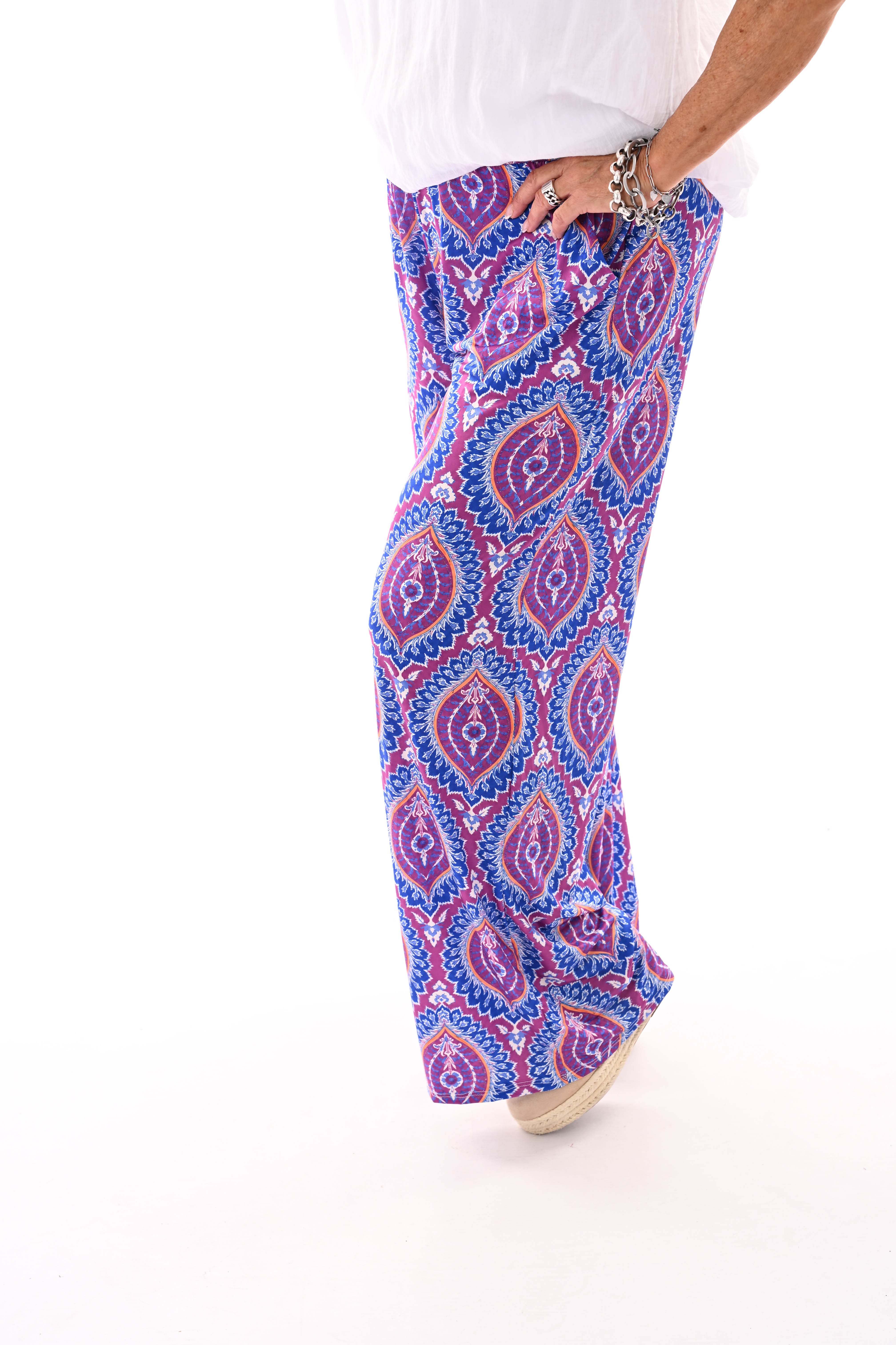 Broek met print damast kobaltblauw