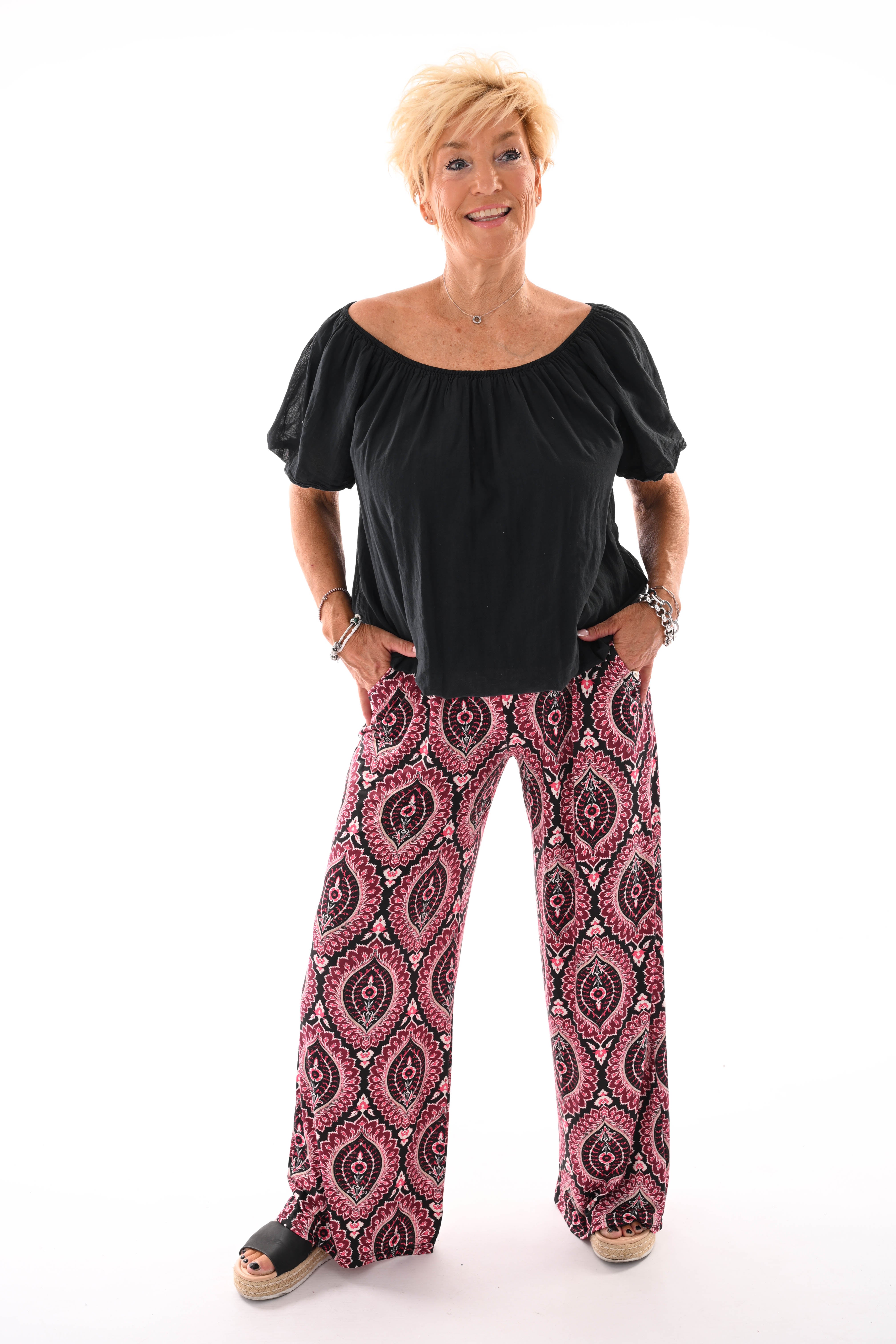 Broek met print damast zwart