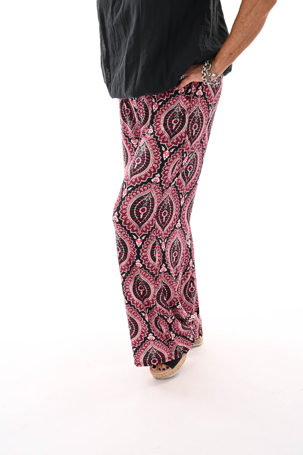 Broek met print damast zwart