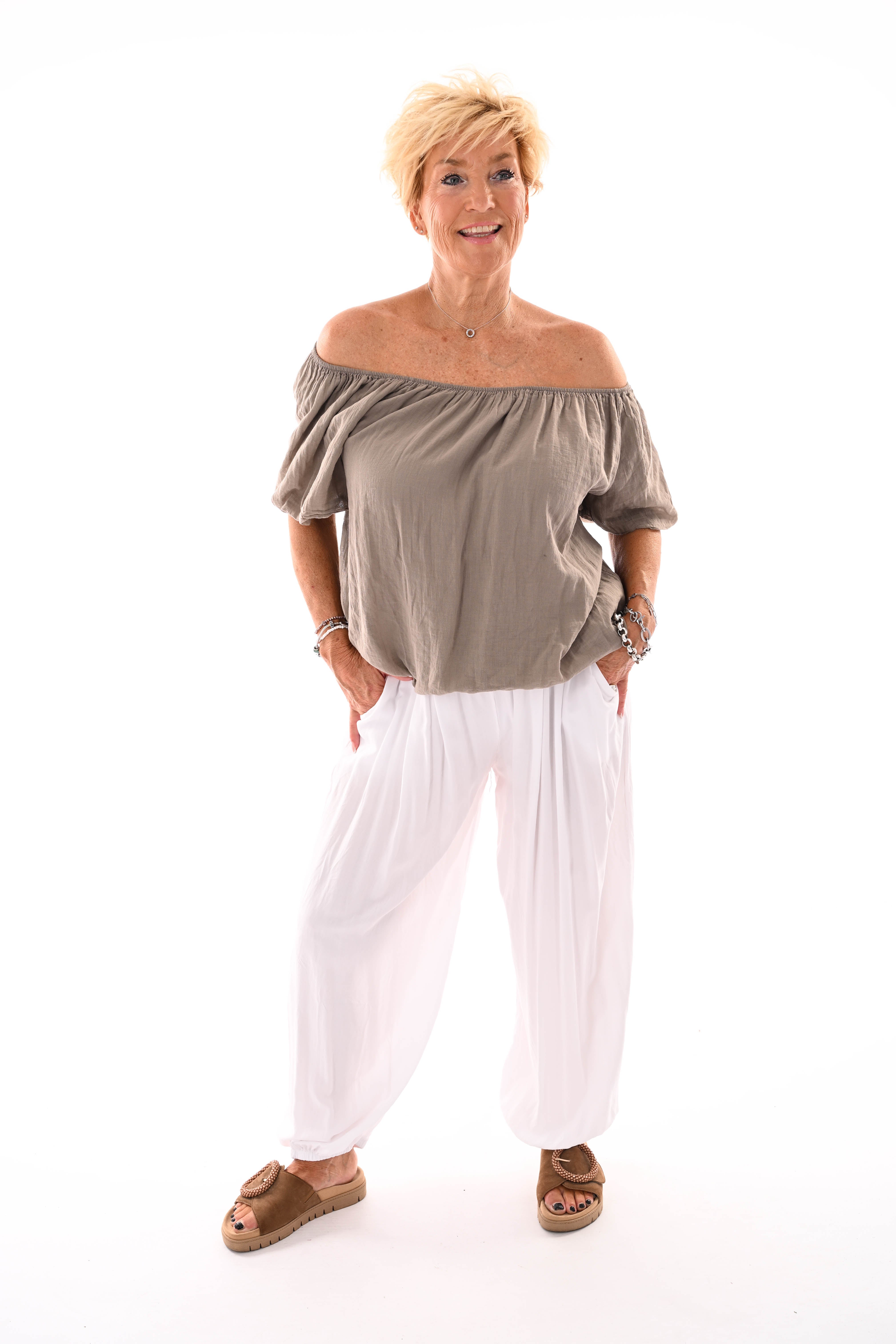 Top korte pofmouwen taupe