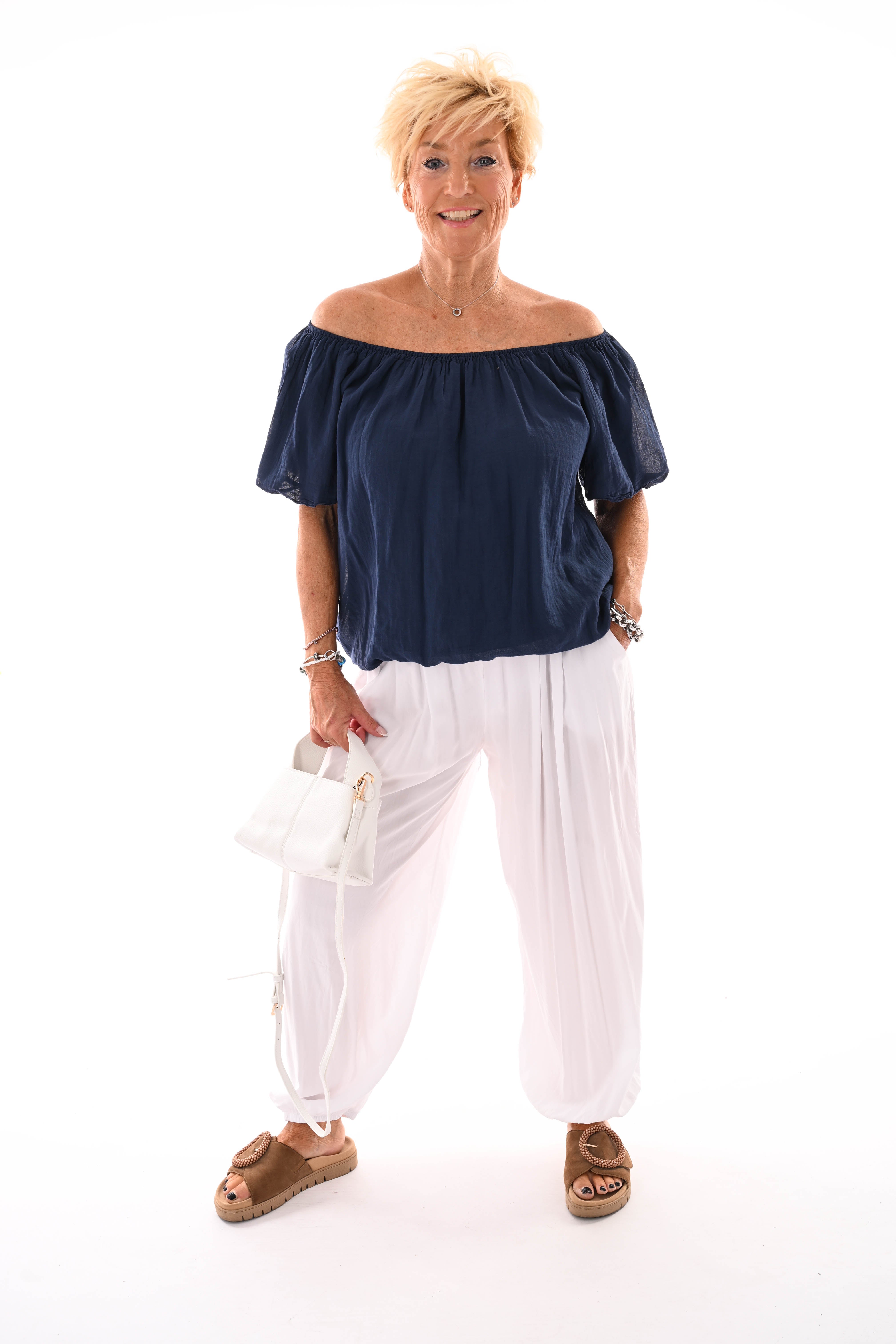 Top korte pofmouwen marineblauw