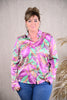 Blouse kort met print leaves lila