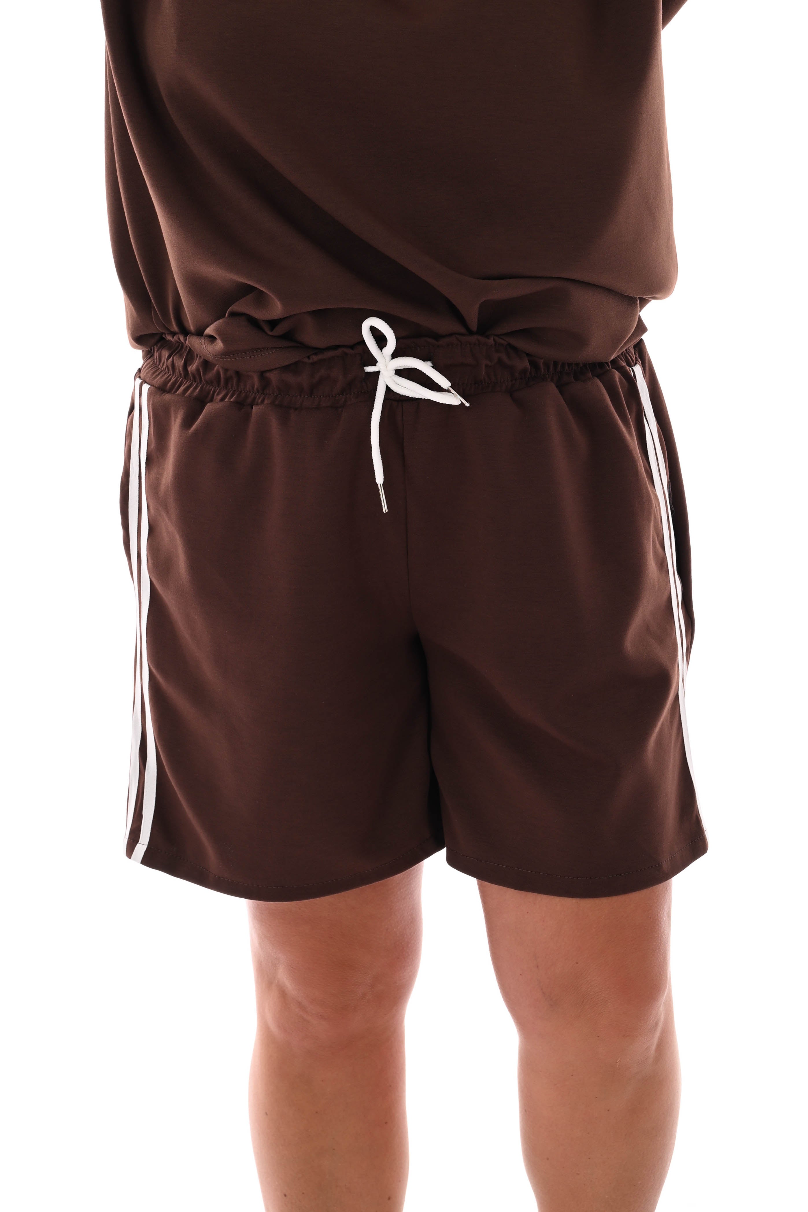 Twinset met bies uni donkerbruin