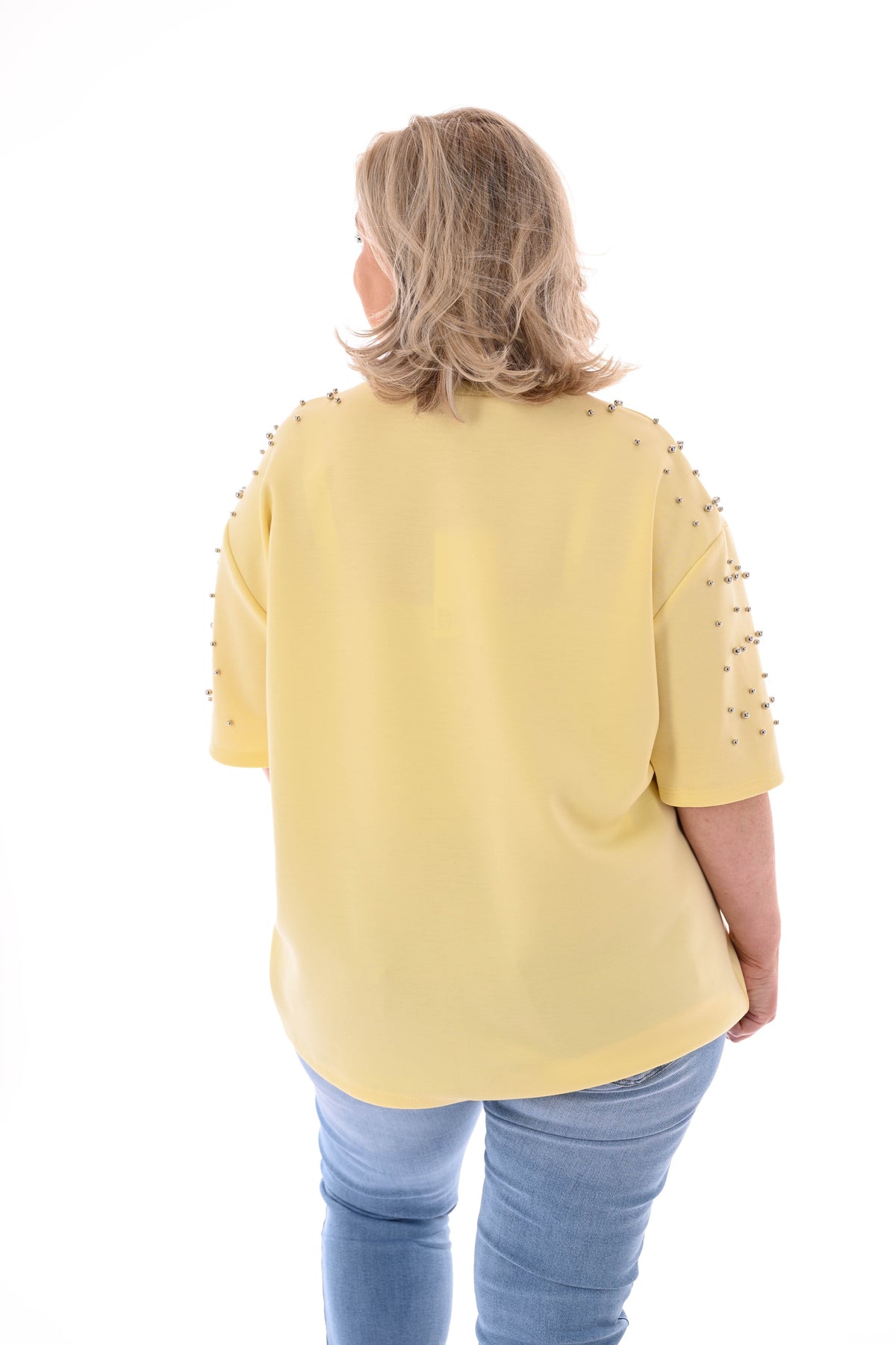 Sweater korte mouwen studs botergeel