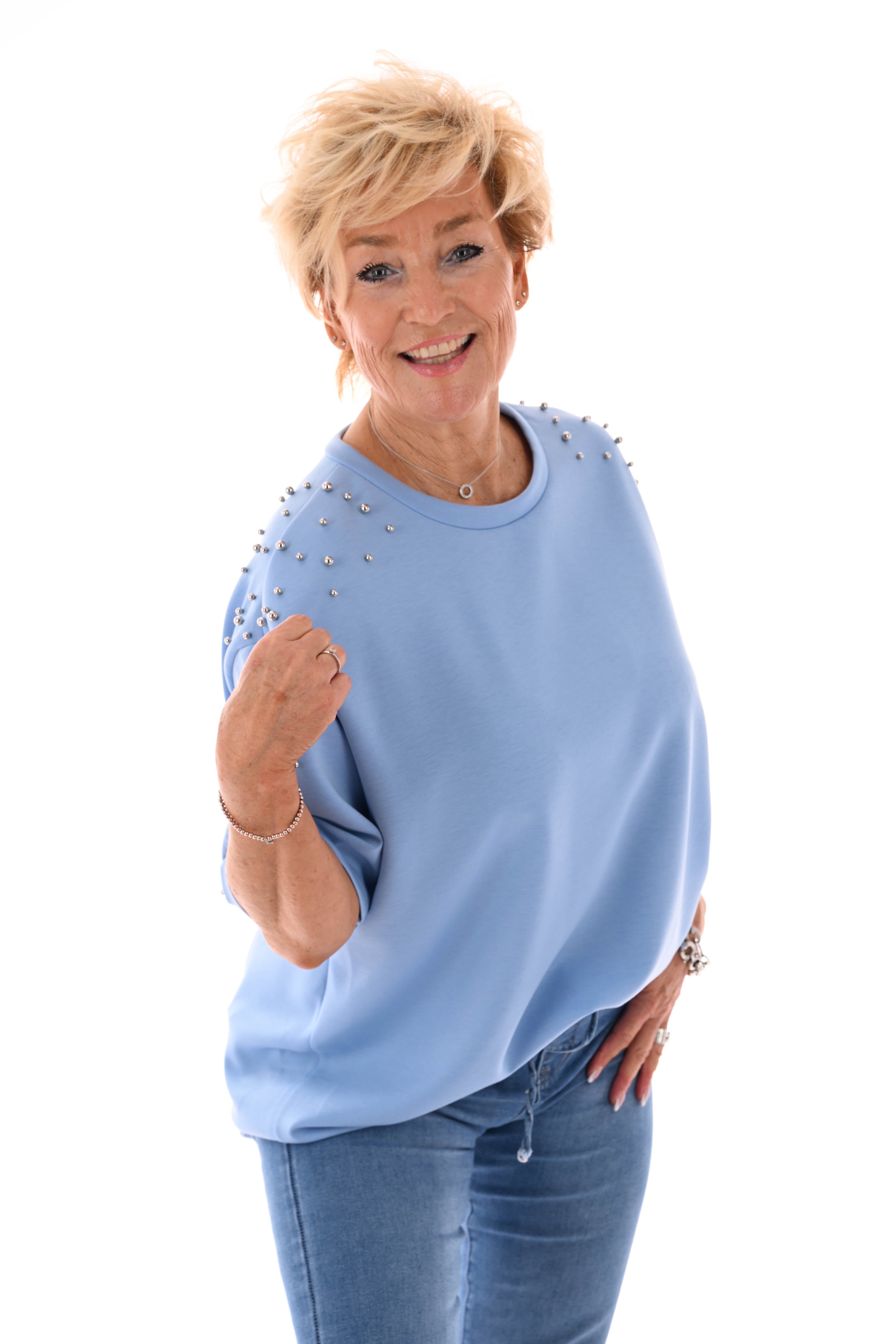 Sweater korte mouwen studs lichtblauw