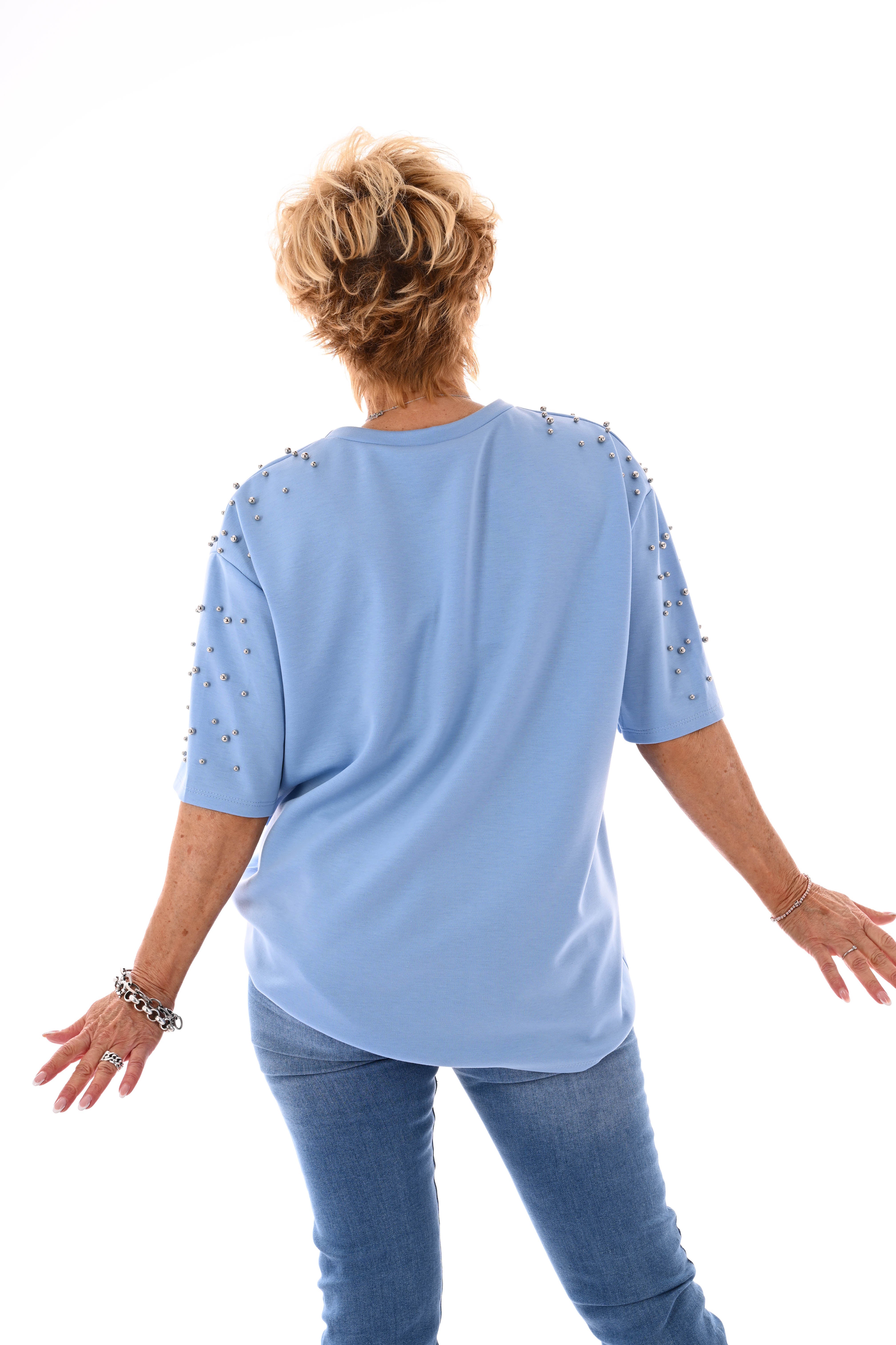 Sweater korte mouwen studs lichtblauw