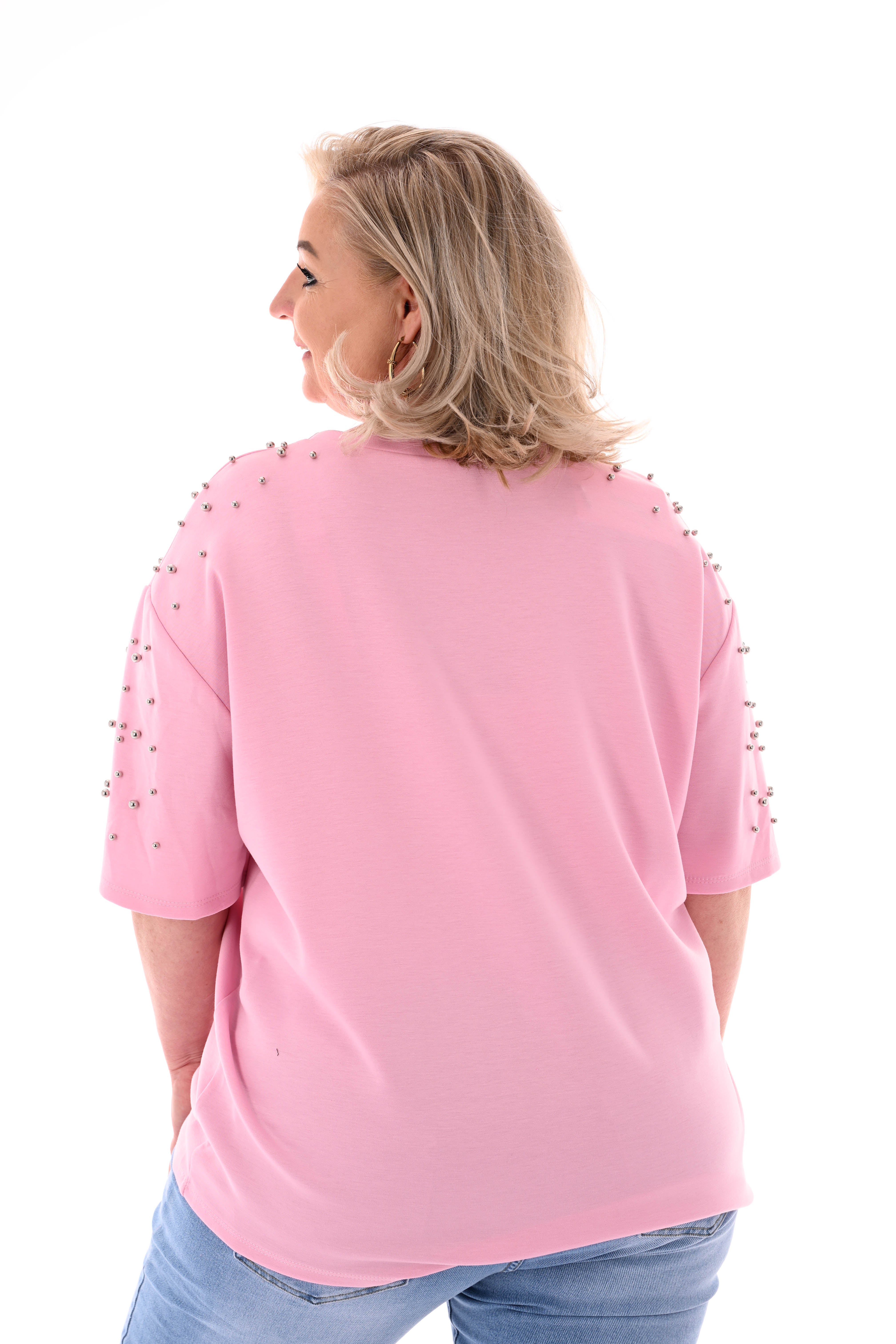 Sweater korte mouwen studs lichtroze