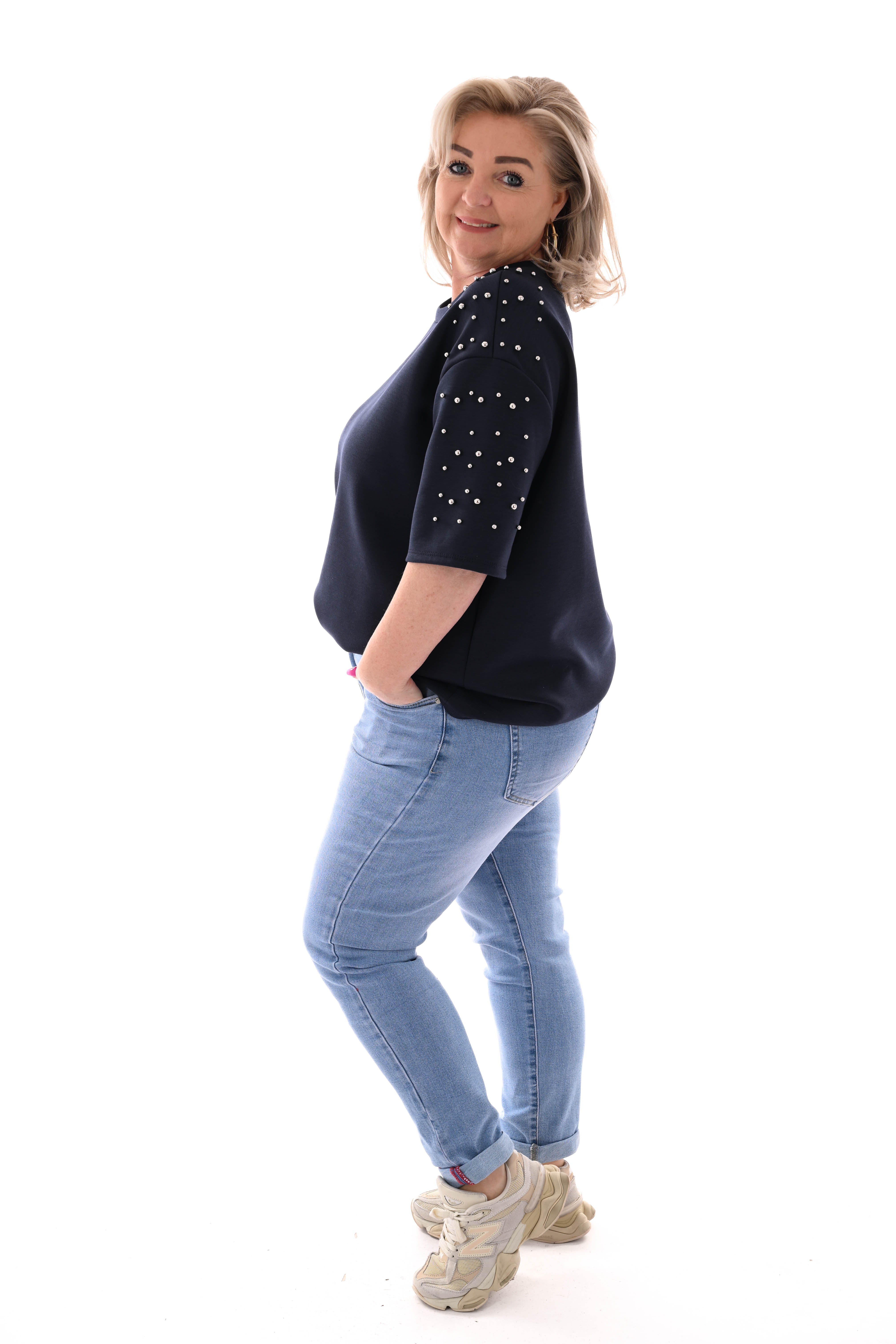 Sweater korte mouwen studs marineblauw