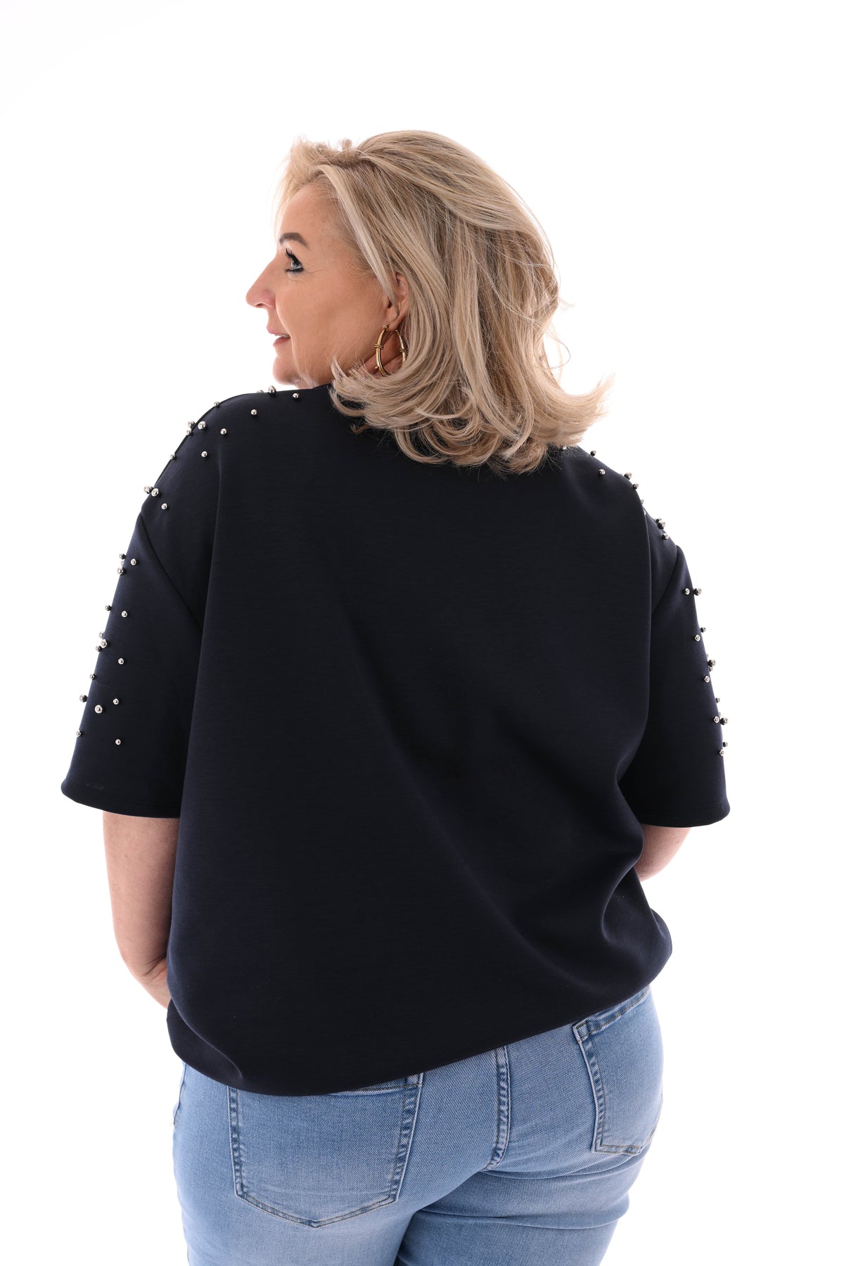 Sweater korte mouwen studs marineblauw